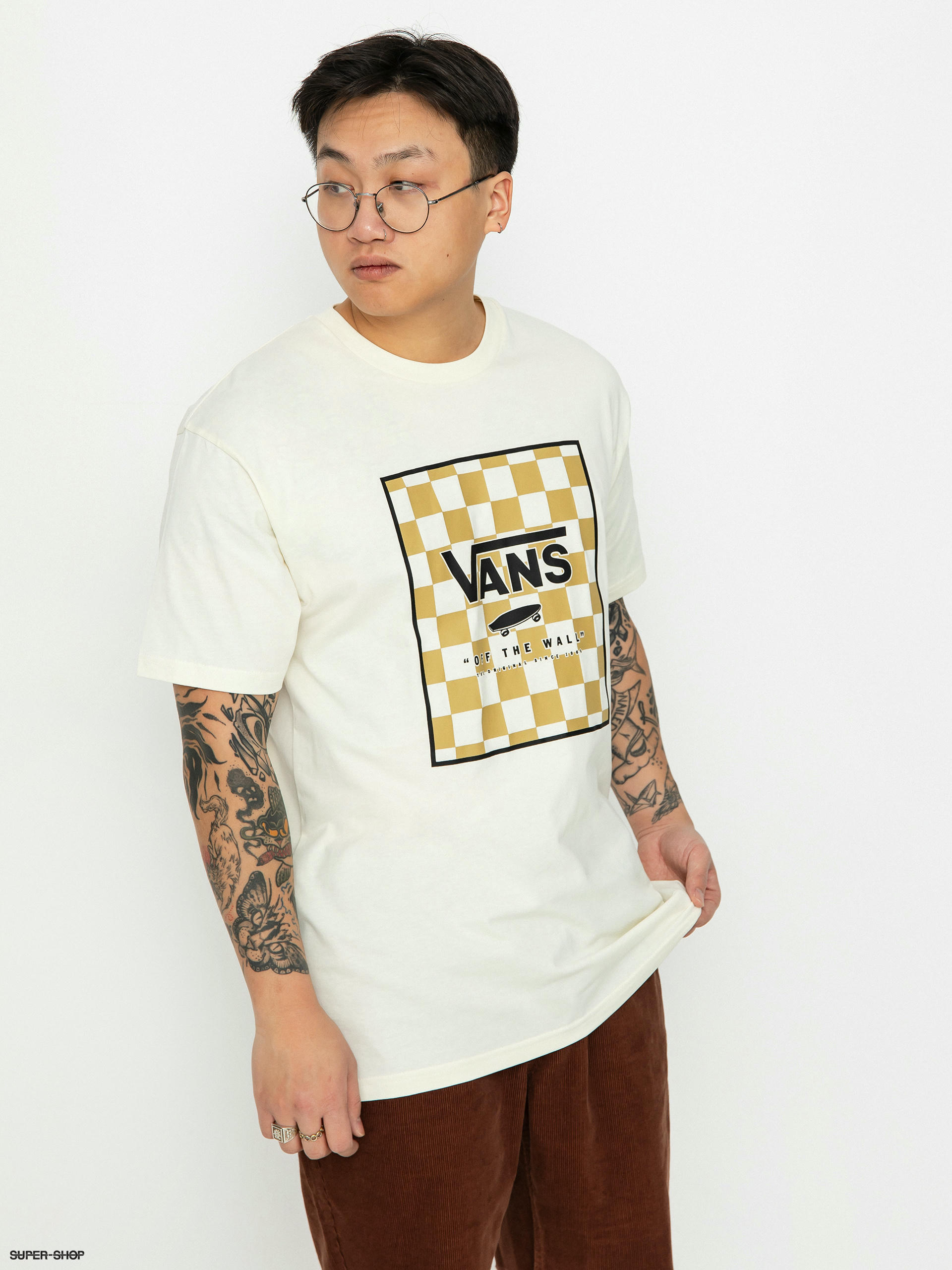 Yellow checkerboard vans store shirt