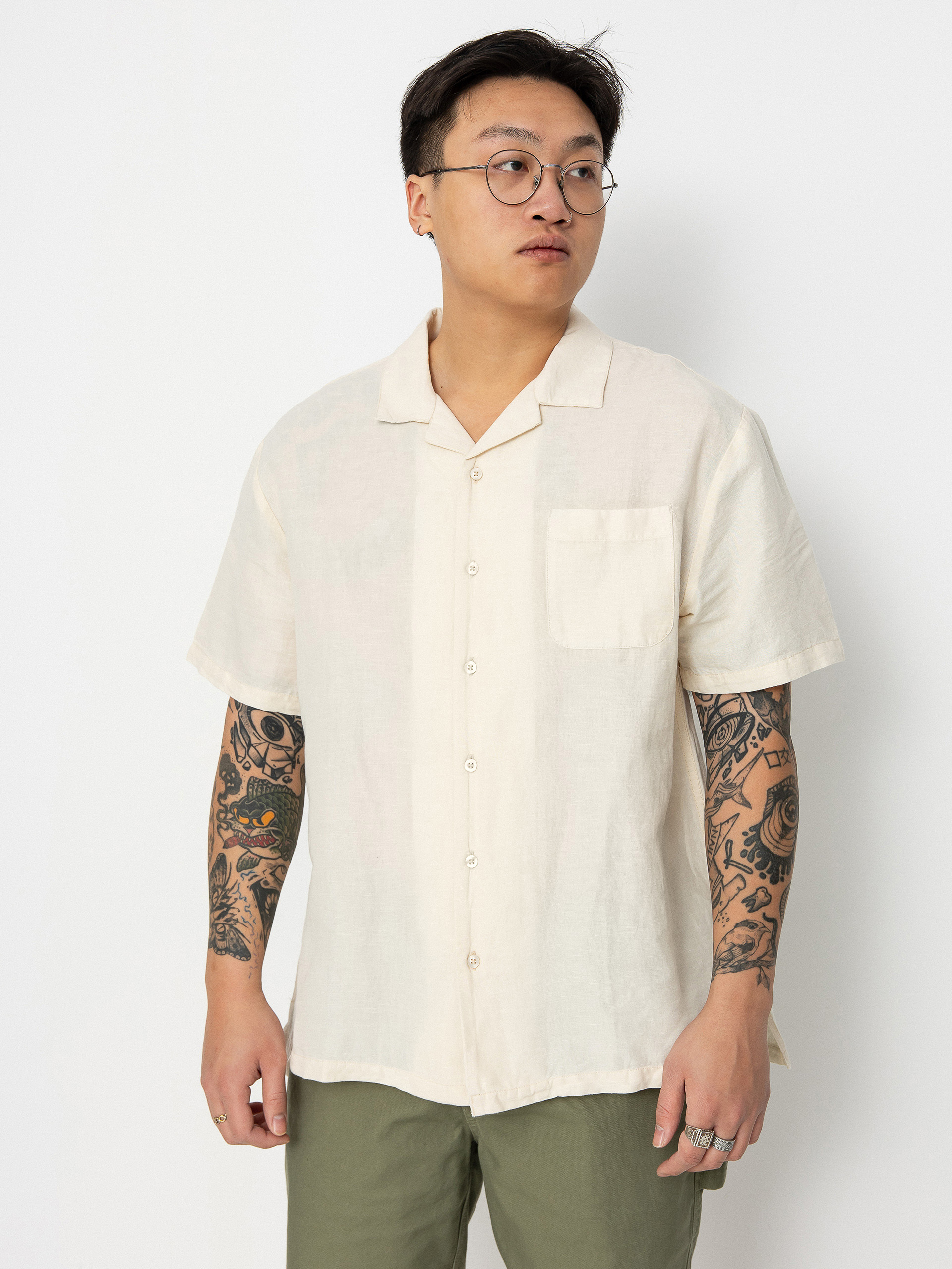 Brixton Bunker Linen Blend Shirt (whitecap)