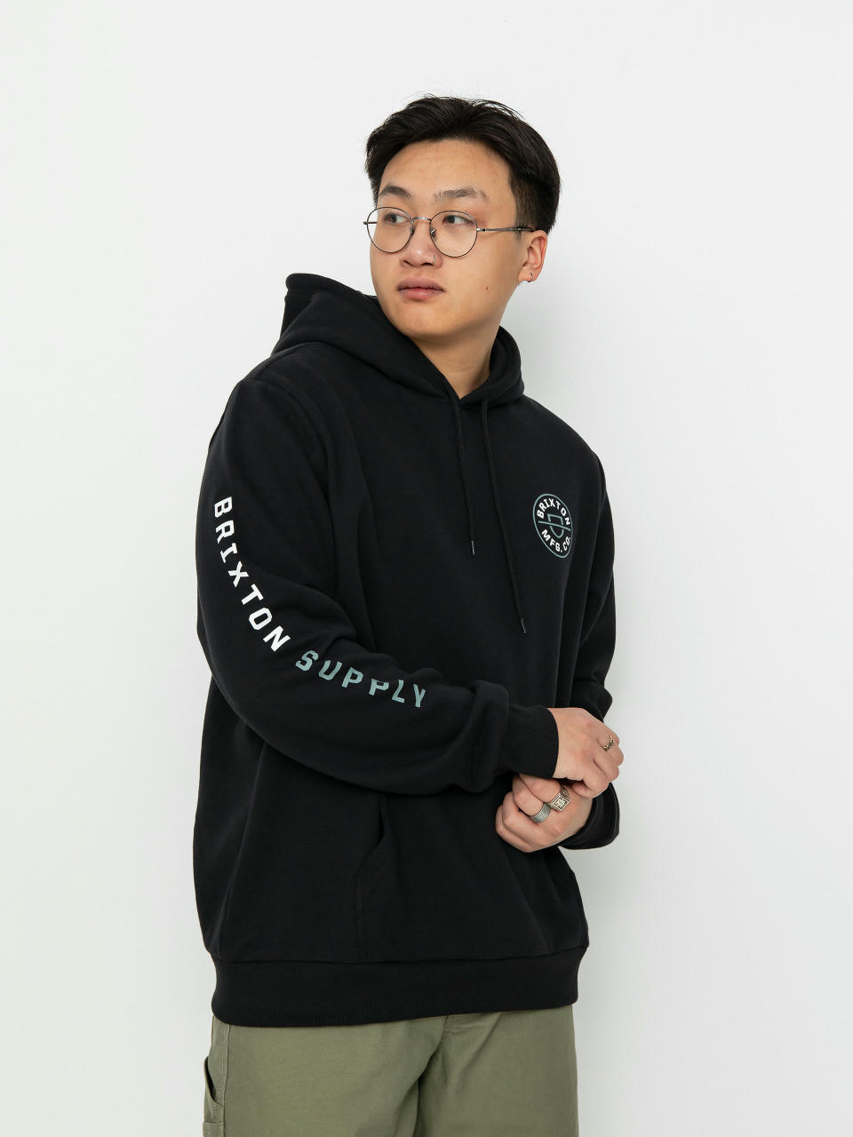 Brixton Crest Hoodie (black/chinois green/white)