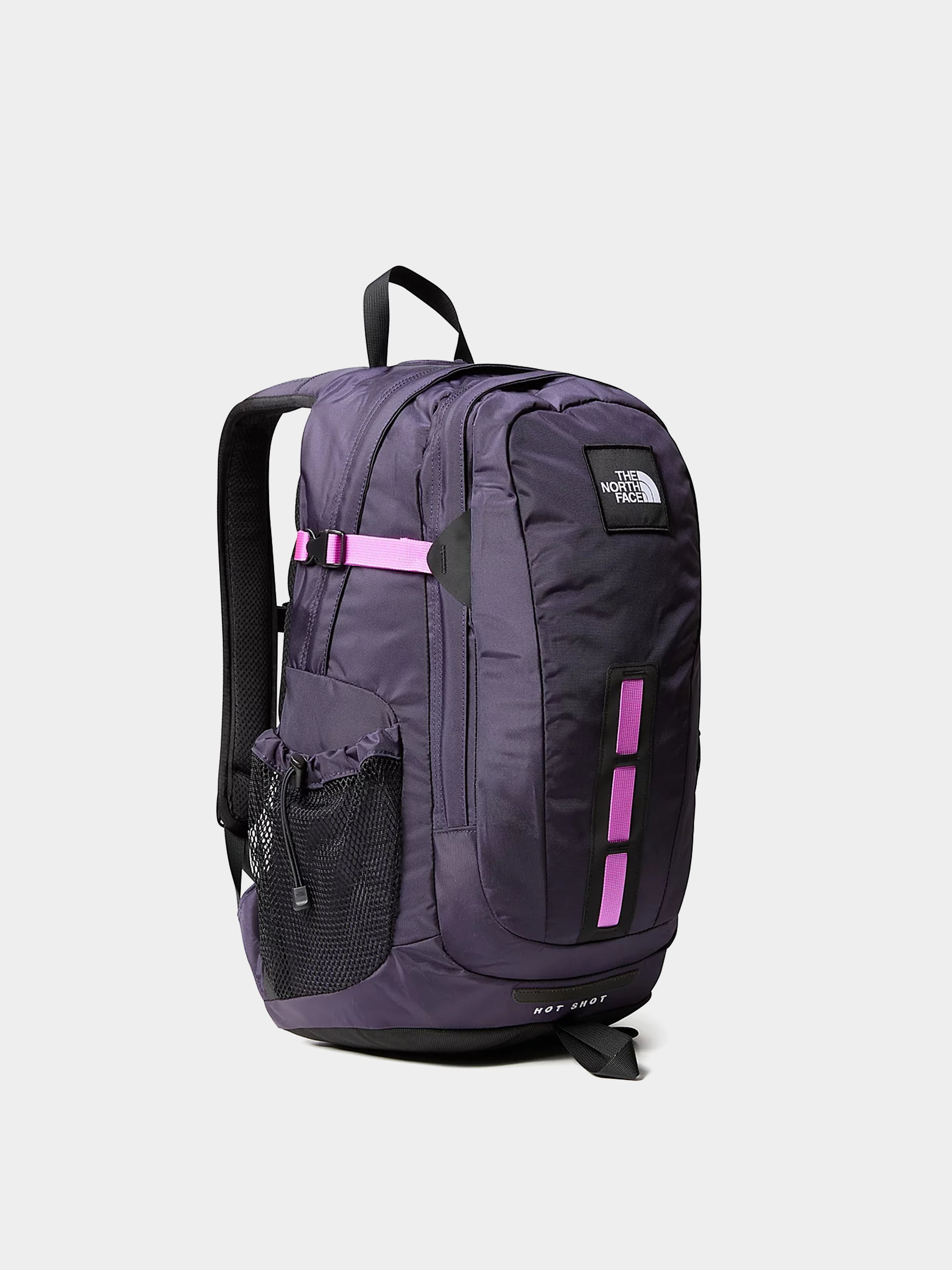 day pack north face backpack black and purple