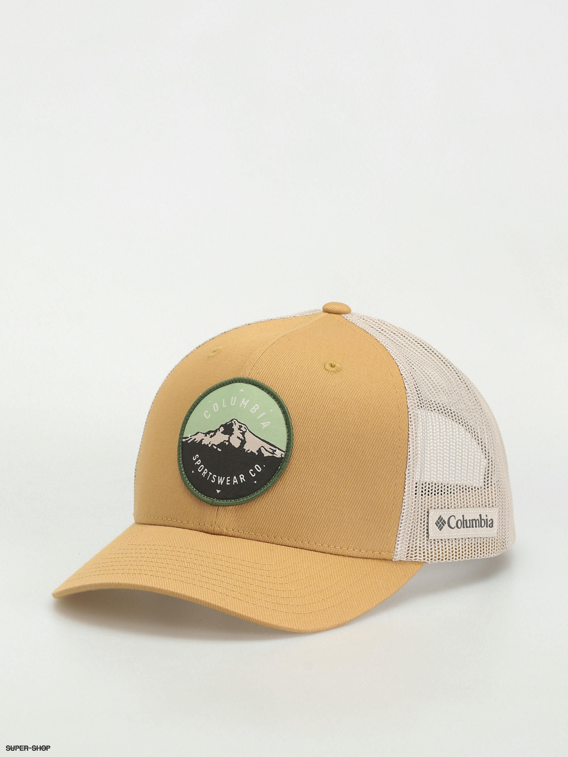 Columbia Mesh Snap Back Hat, Ball Cap, One Size, Delta/Shark/Mt Hood Cicle  Patch, One Size