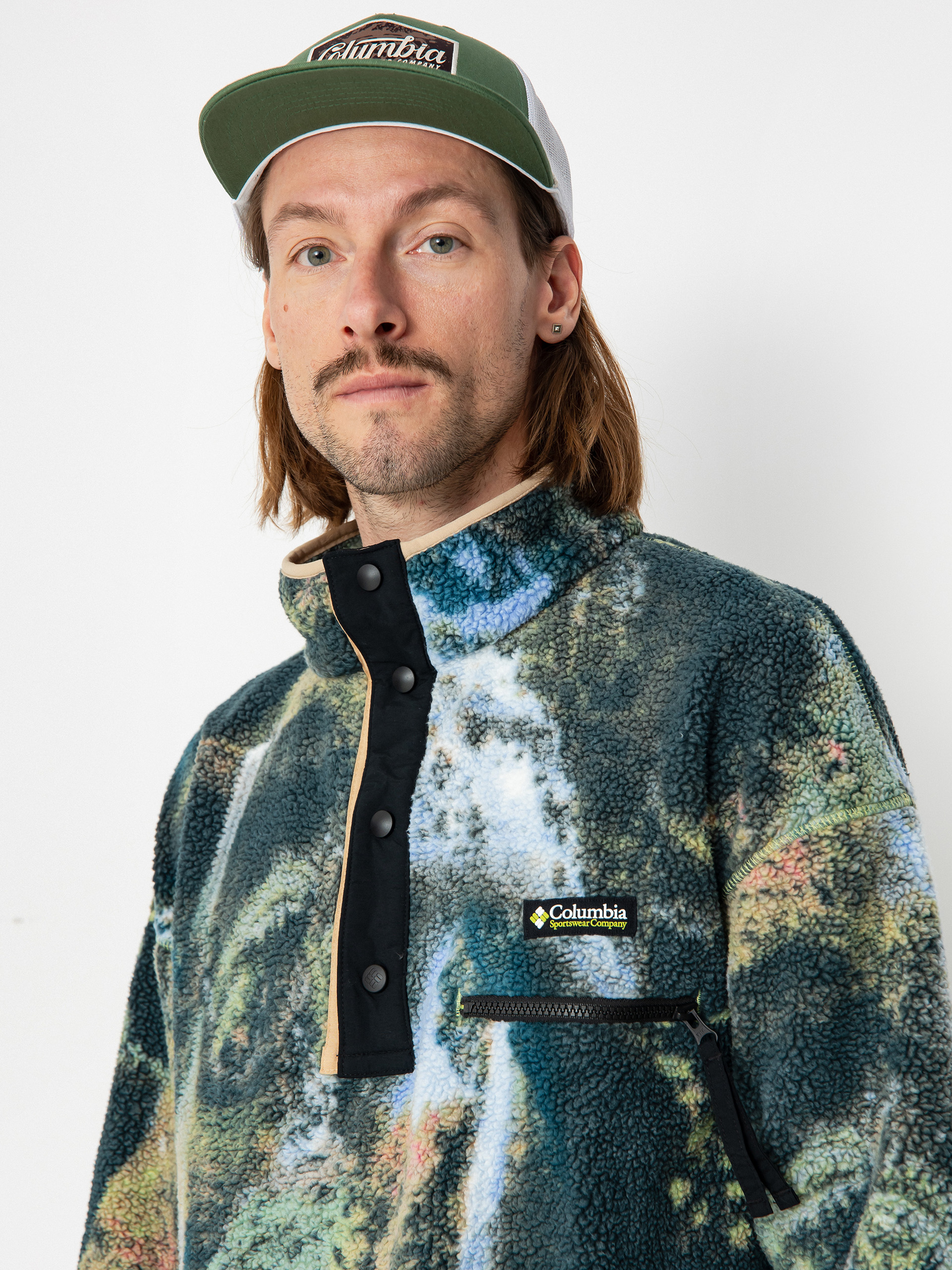 Herren Columbia Helvetia Fleece Jacke (napa green chasing falls print/black/c)