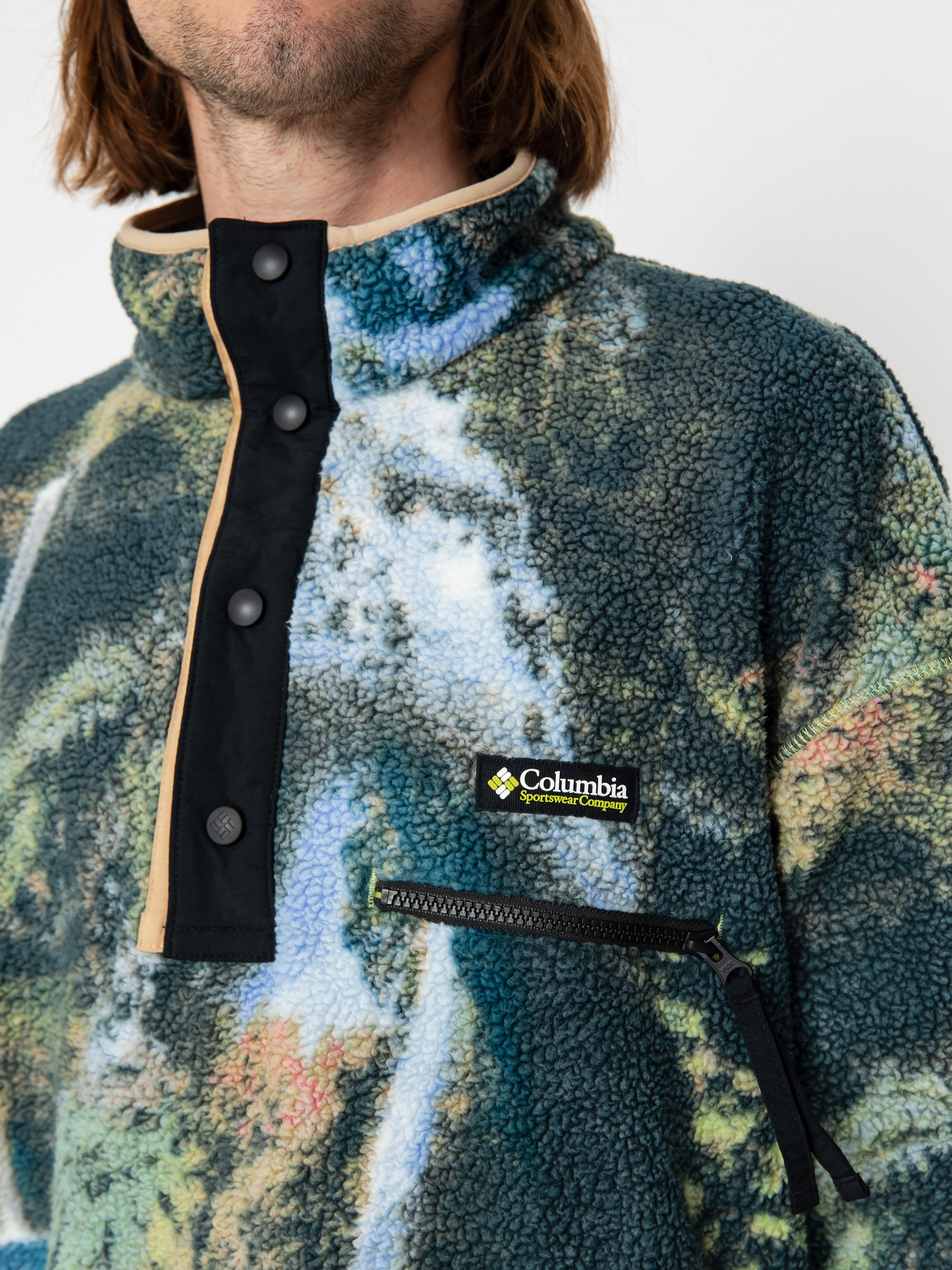Herren Columbia Helvetia Fleece Jacke (napa green chasing falls print/black/c)