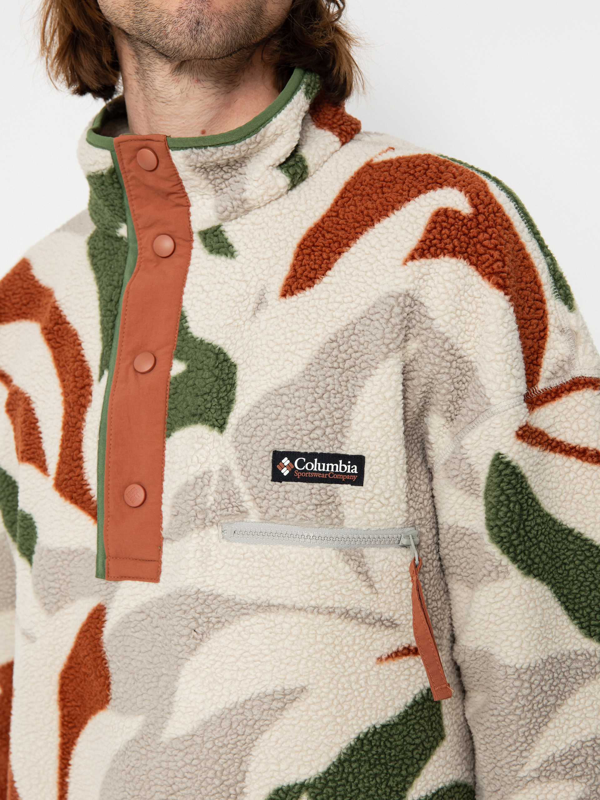 Mens Columbia Helvetia Fleece  (flint grey floristic print/auburn/cant)