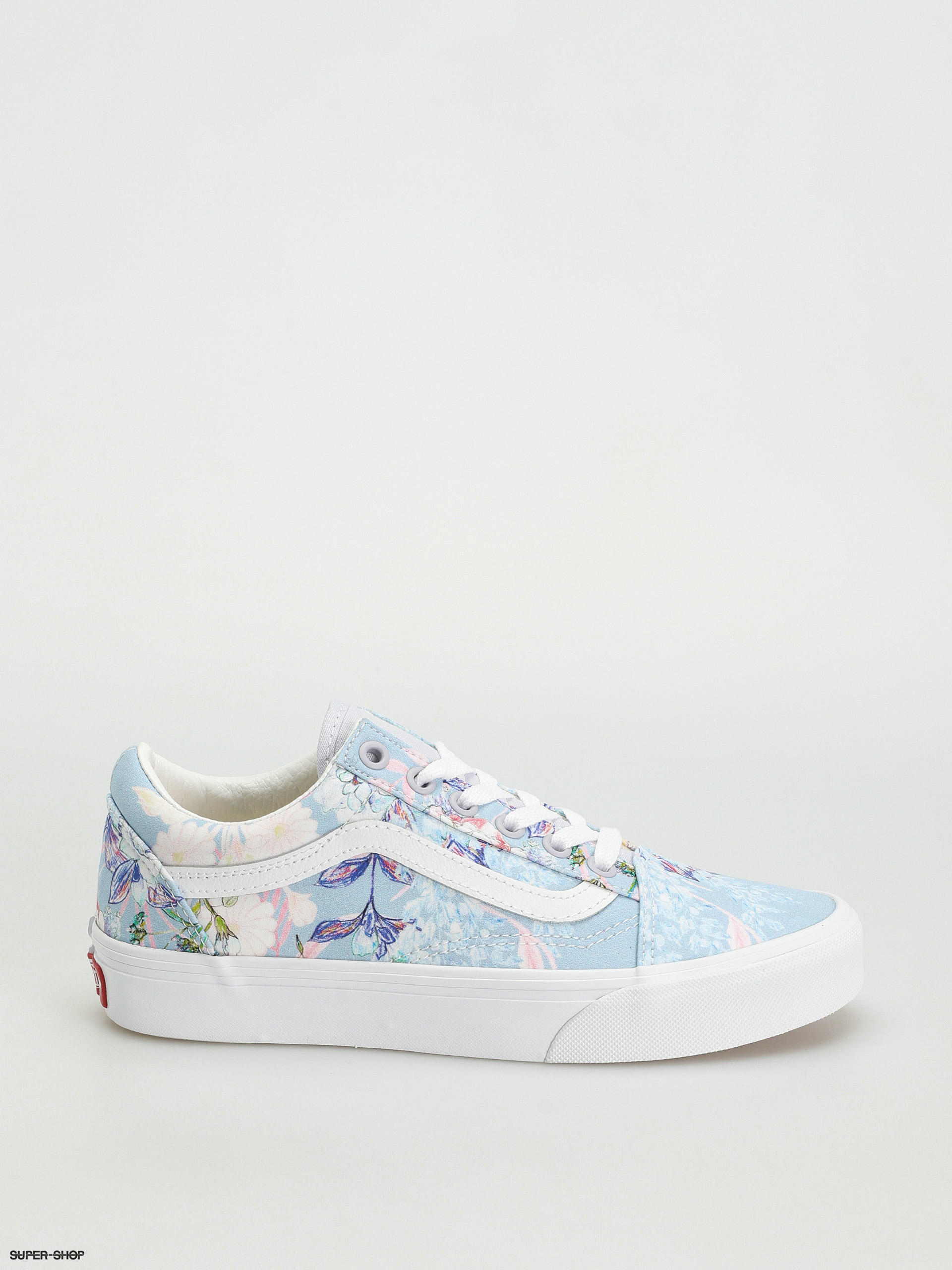 Blue vans hot sale with white flowers