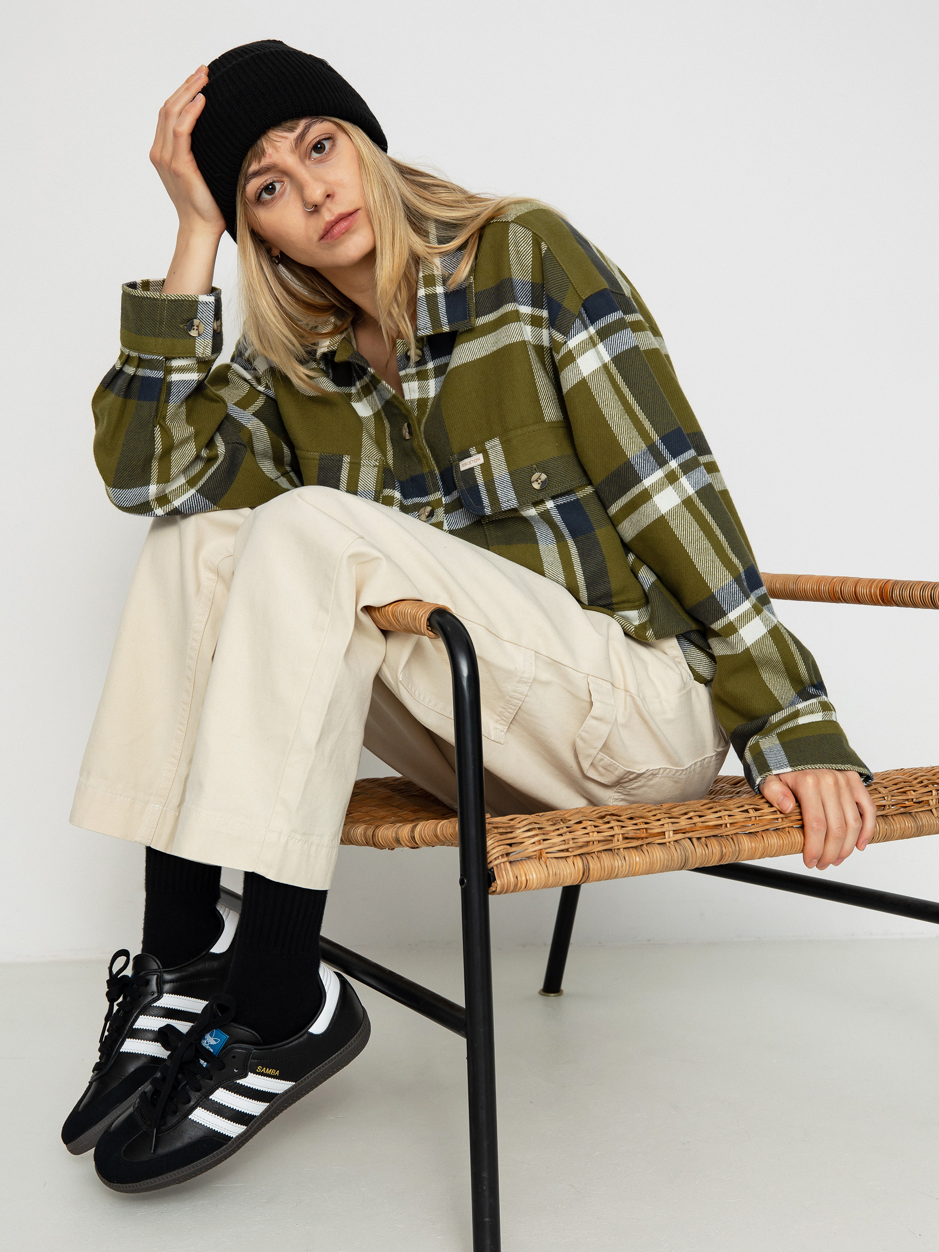 Brixton Bowery Flannel Ls Hemd Wmn (sea kelp/washed navy)