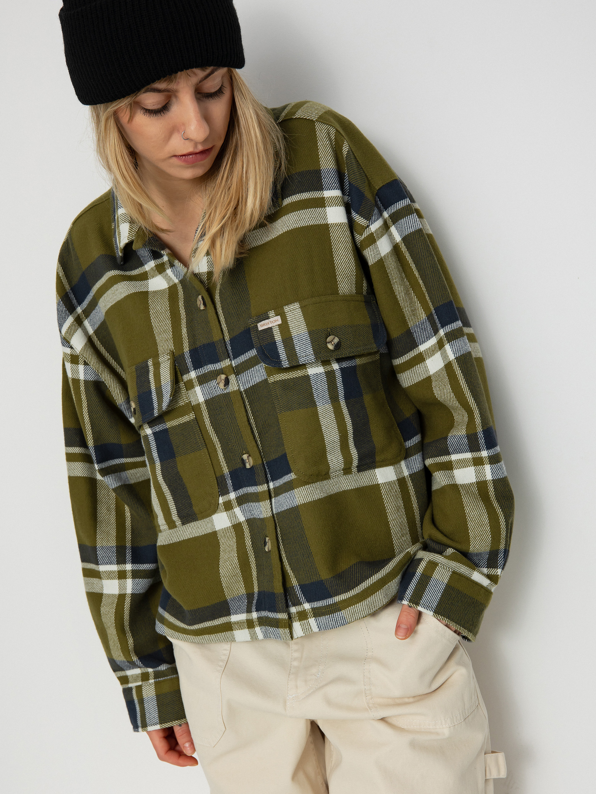 Brixton Bowery Flannel Ls Hemd Wmn (sea kelp/washed navy)