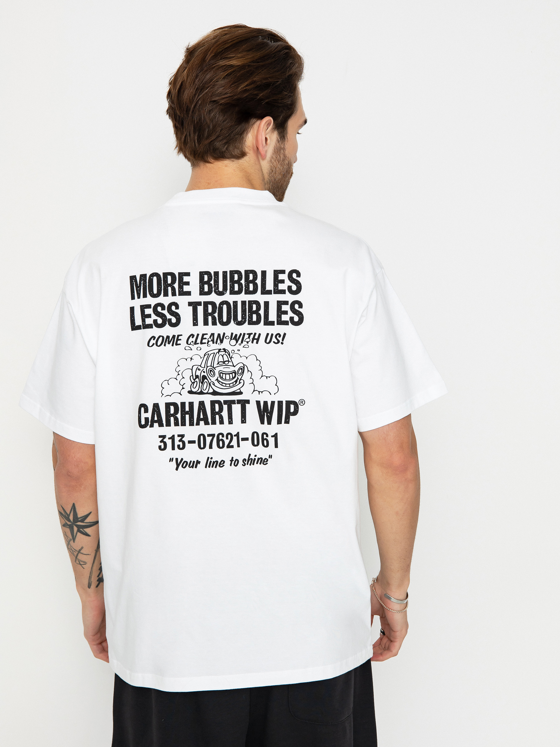 more about less スカル Tシャツ Carhartt WIP Less Troubles T-Shirt - white (white/black)