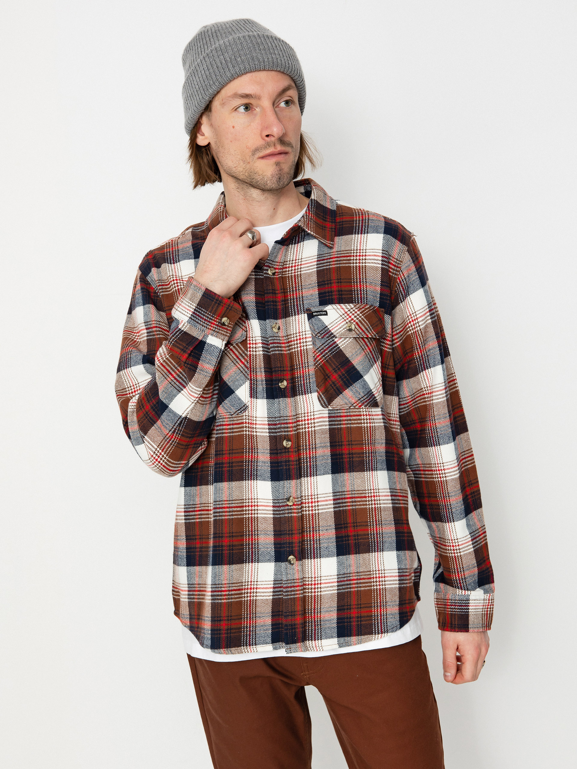 Brixton Bowery Flannel Ls Shirt (washed navy/sepia/off white)