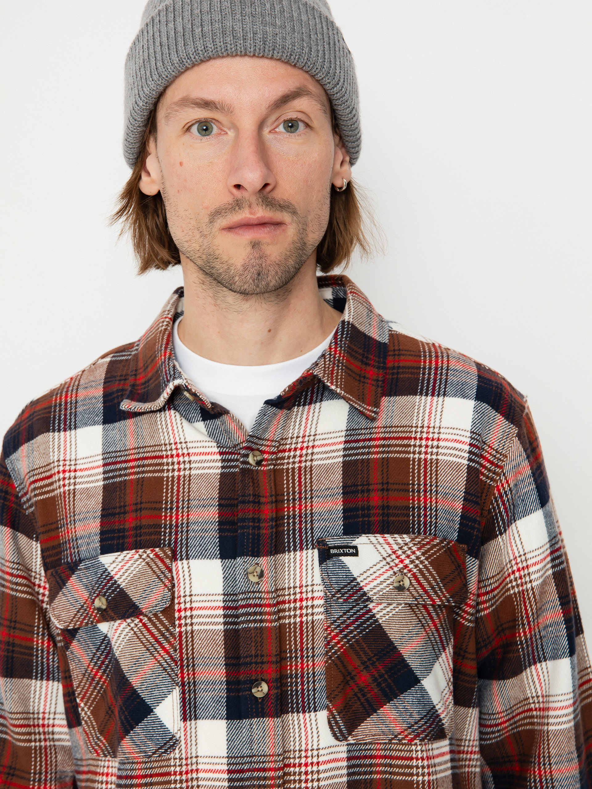 Brixton Bowery Flannel Ls Shirt (washed navy/sepia/off white)