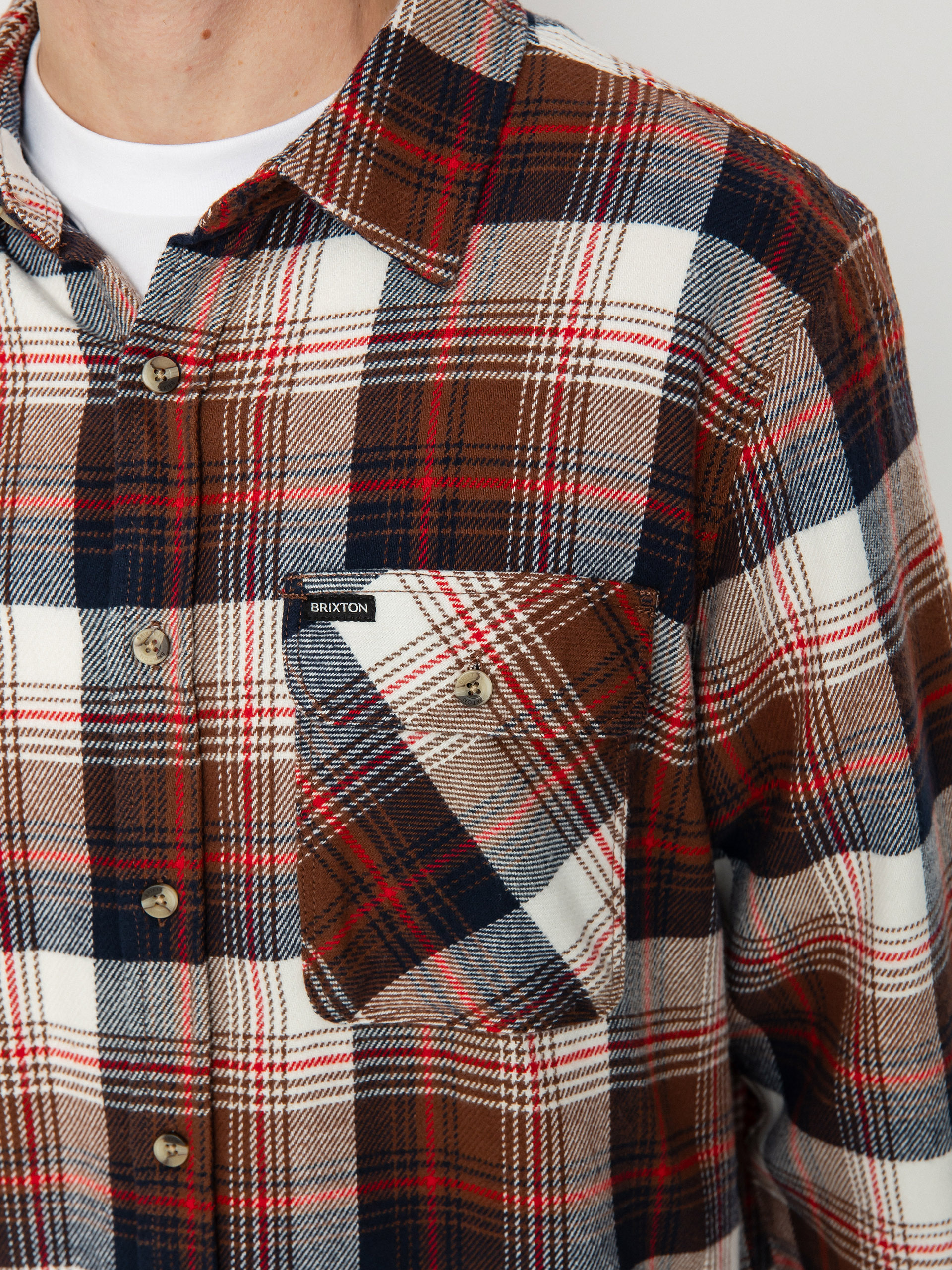 Brixton Bowery Flannel Ls Shirt (washed navy/sepia/off white)