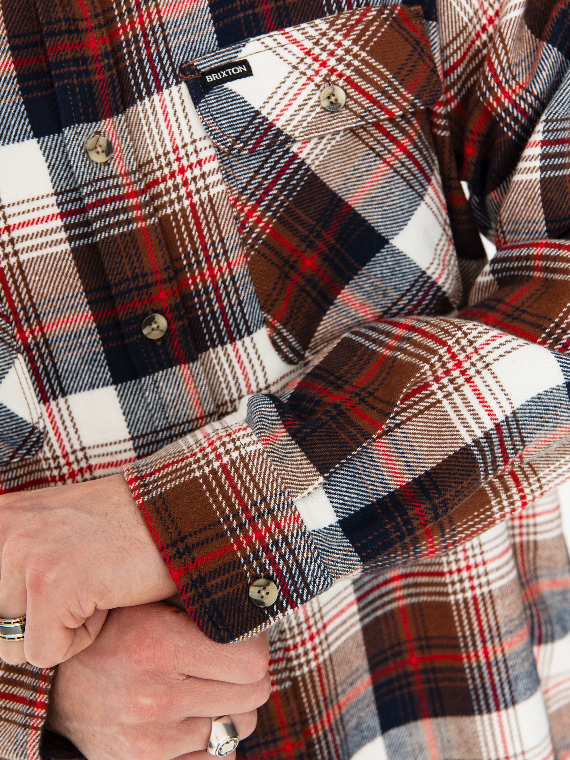 Brixton Bowery Flannel Ls Shirt (washed navy/sepia/off white)