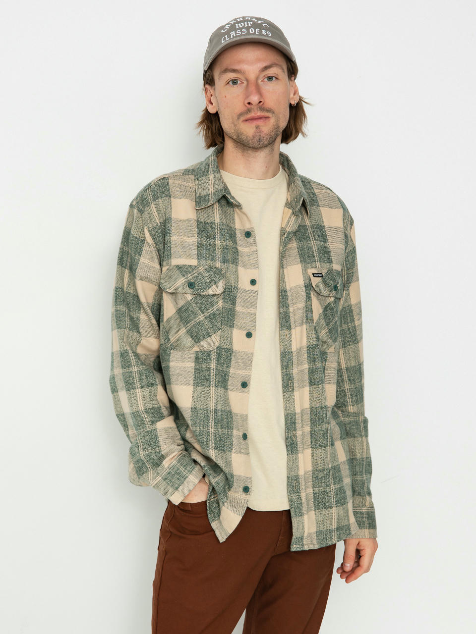 Brixton Bowery Stretch Wr Flannel Hemd (trekking green/oatmilk)