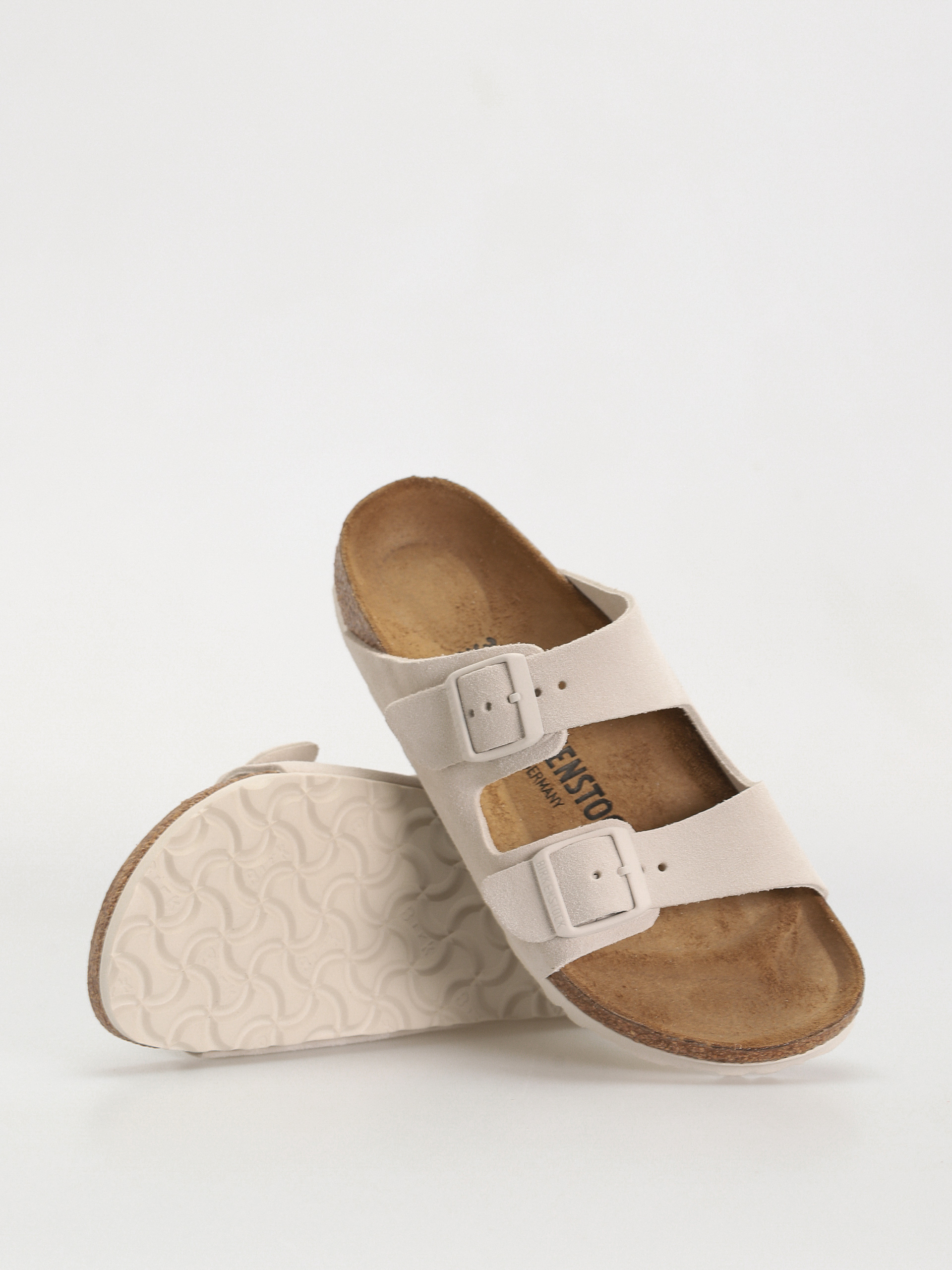 Birkenstock Arizona Suede Leather Narrow Wmn Flip Flops (antique white)