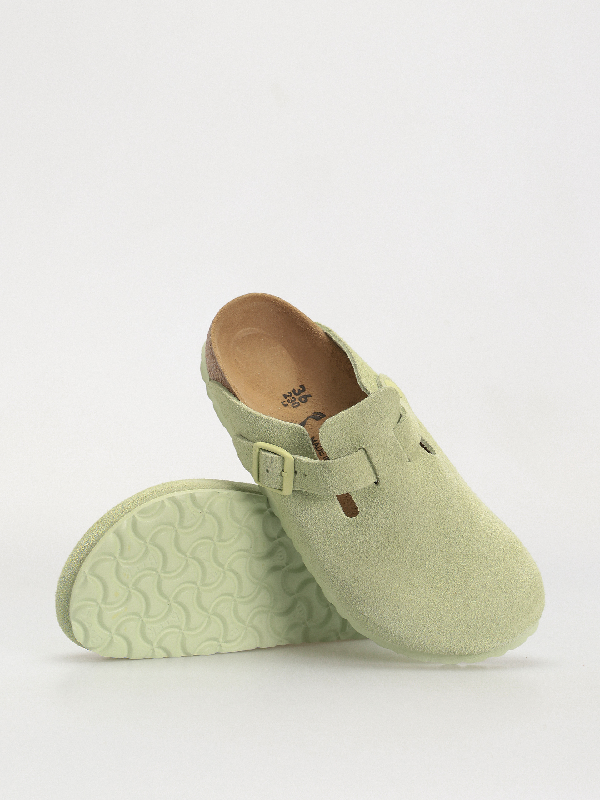Birkenstock Boston Suede Leather Narrow Wmn Flip-flops (faded lime)