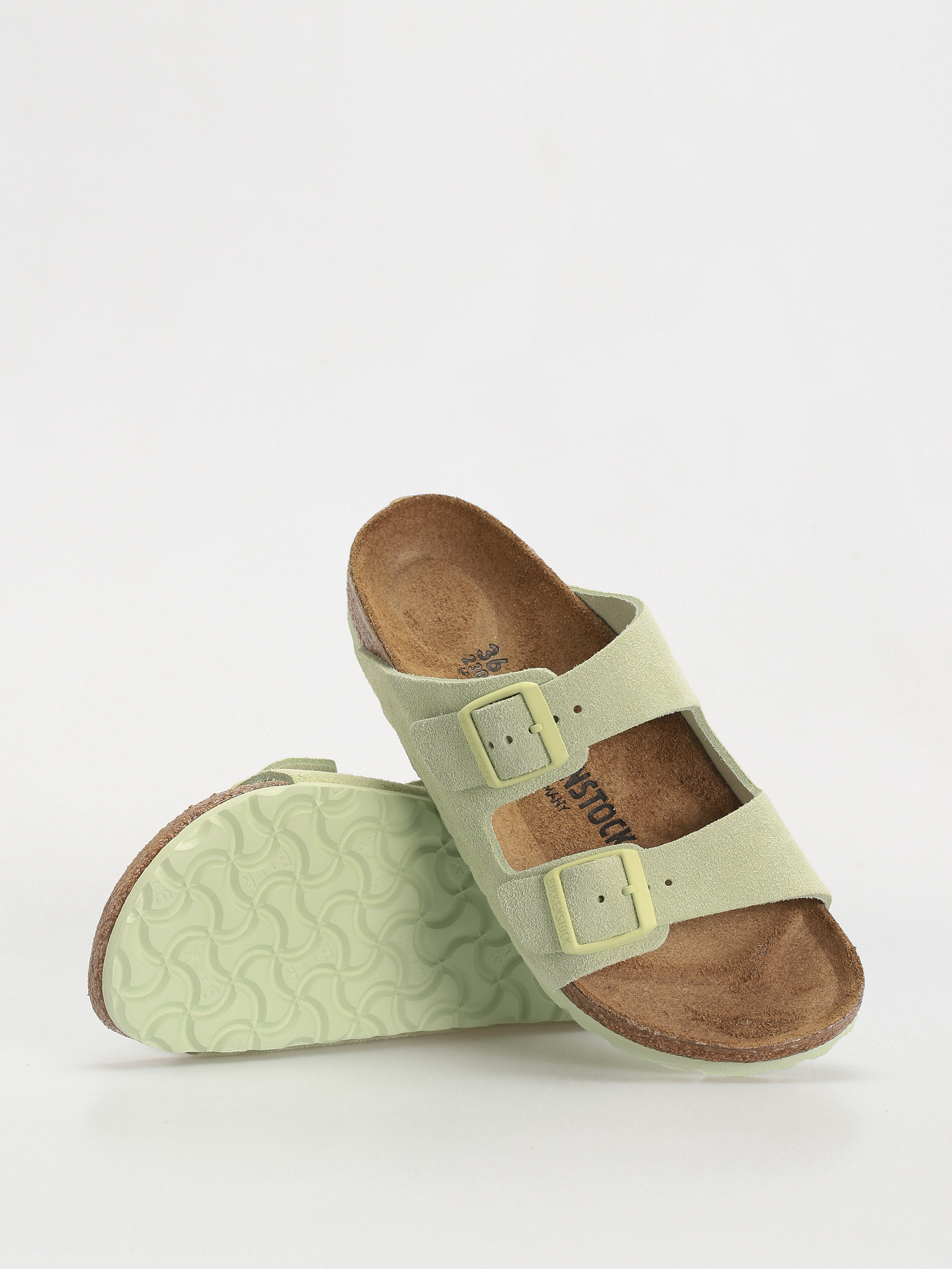Birkenstock Arizona Suede Leather Narrow Wmn Flip Flops (faded lime)