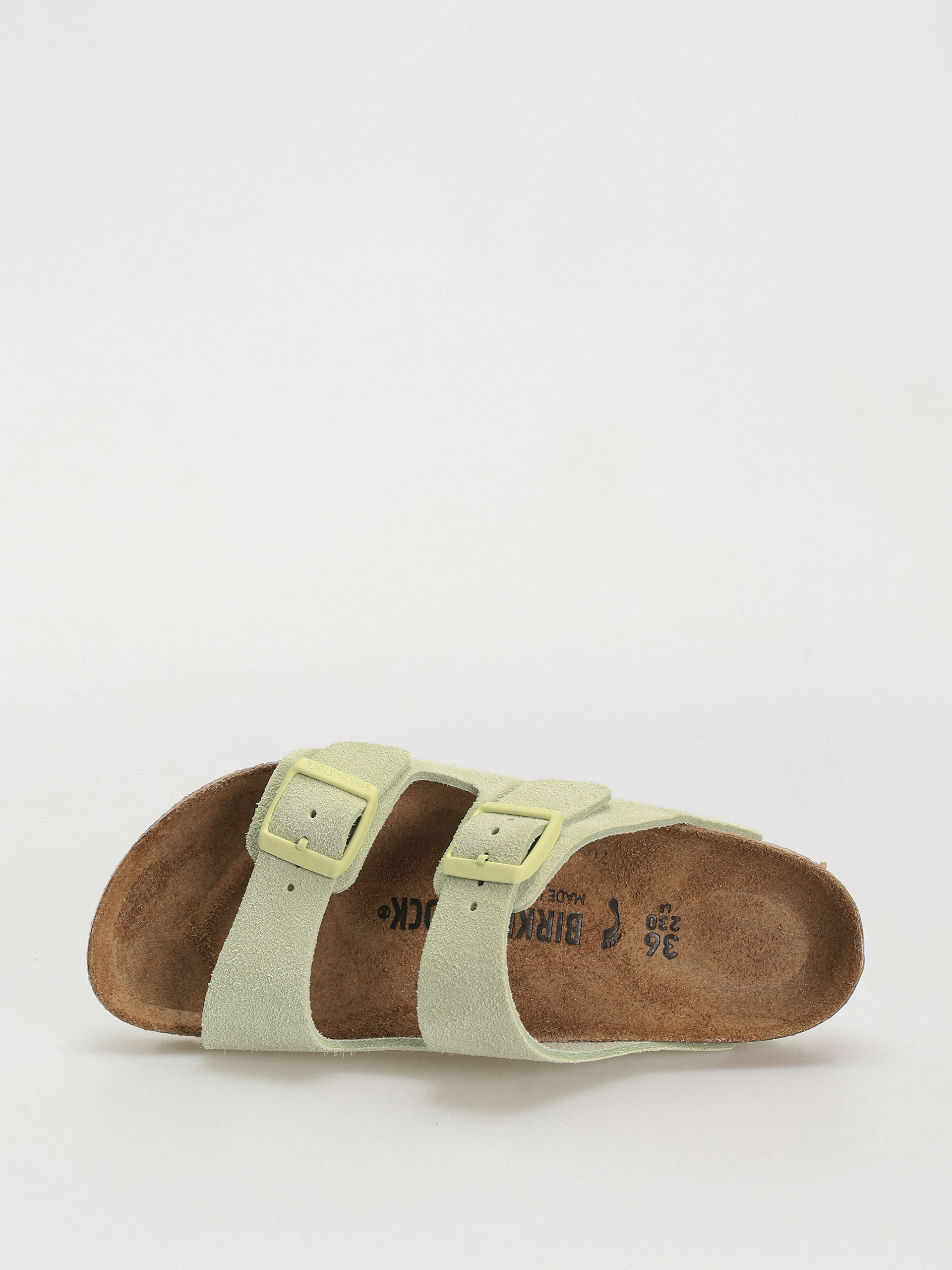 Birkenstock Arizona Suede Leather Narrow Wmn Flip Flops (faded lime)