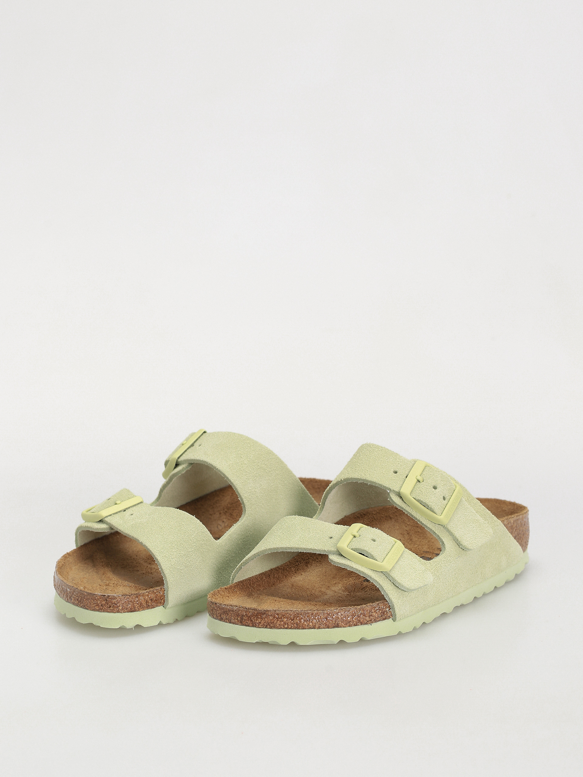 Birkenstock Arizona Suede Leather Narrow Wmn Flip Flops (faded lime)