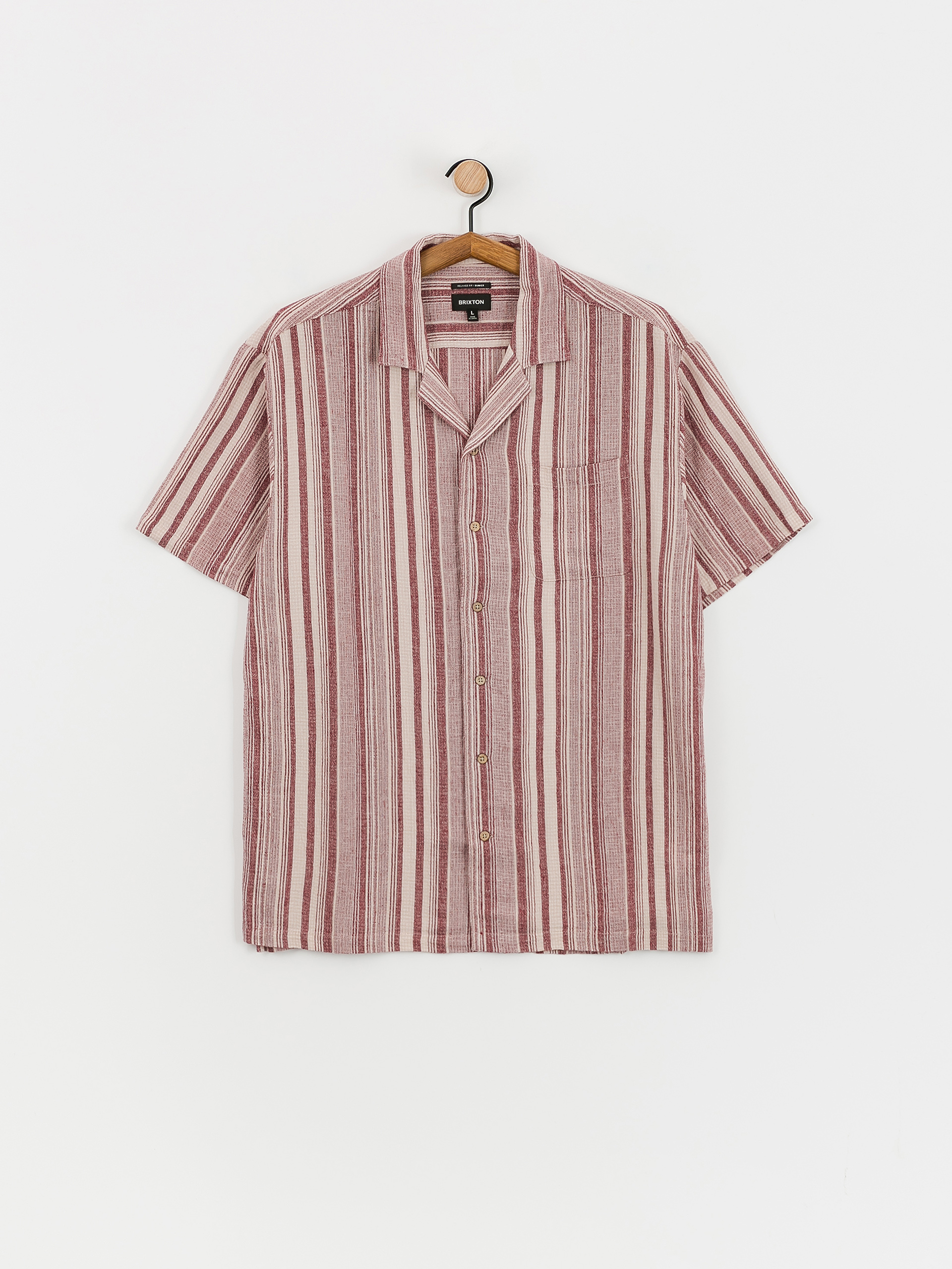 Brixton Bunker Seersucker Shirt (cranberry juice/off white)