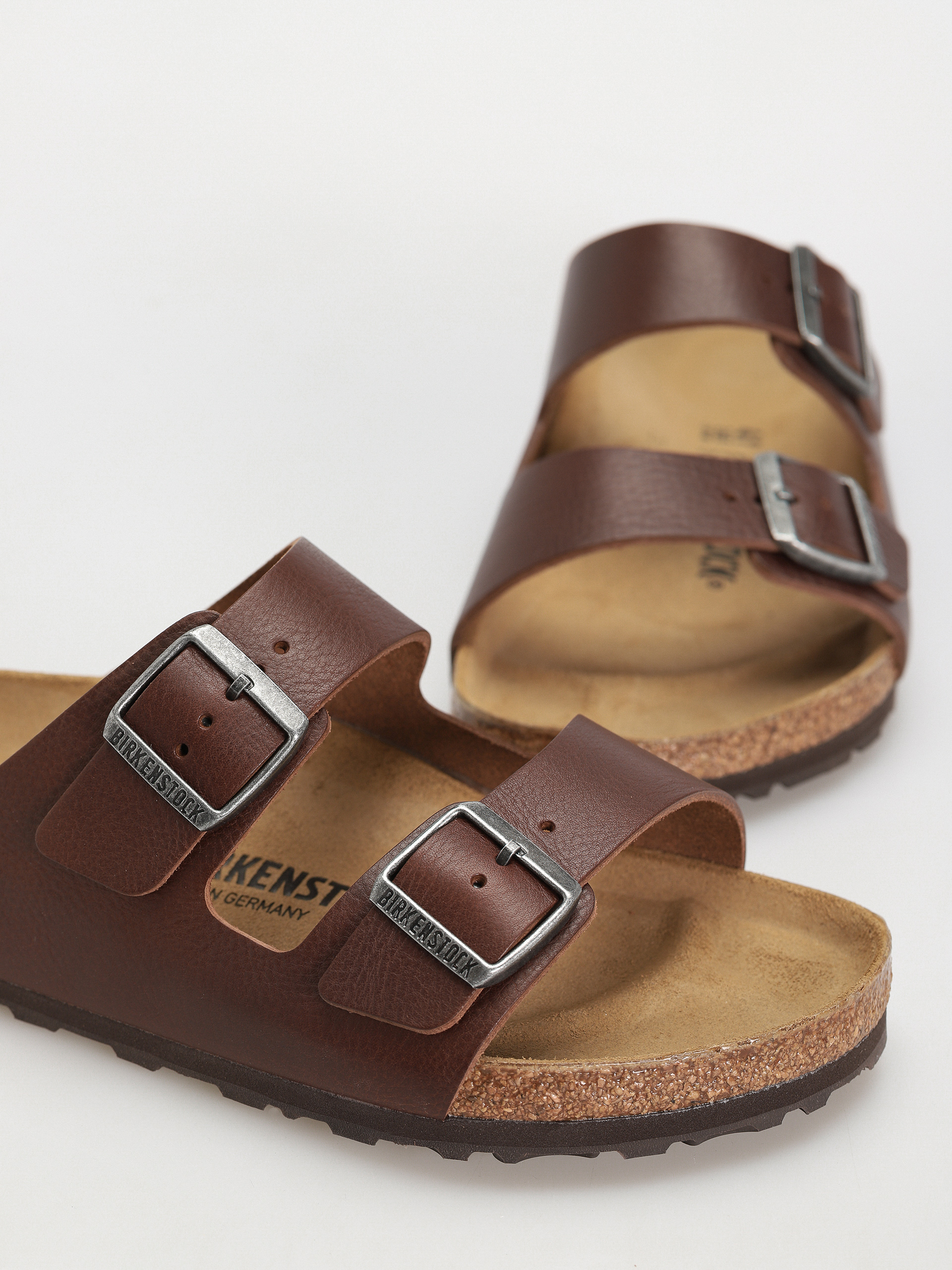 Birkenstock Arizona Grip Natural Leather Regular Flip Flops vintage wood roast