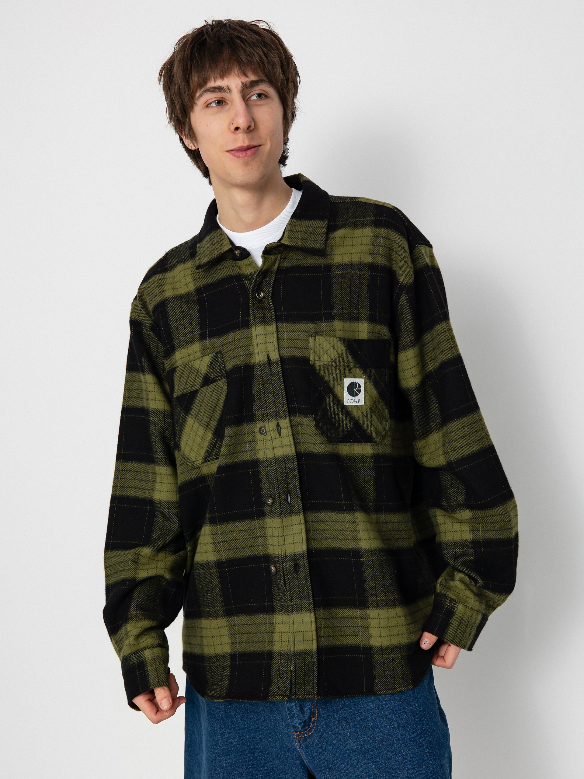 Polar Skate Shirt Mike Flannel - black, green (black/army green)