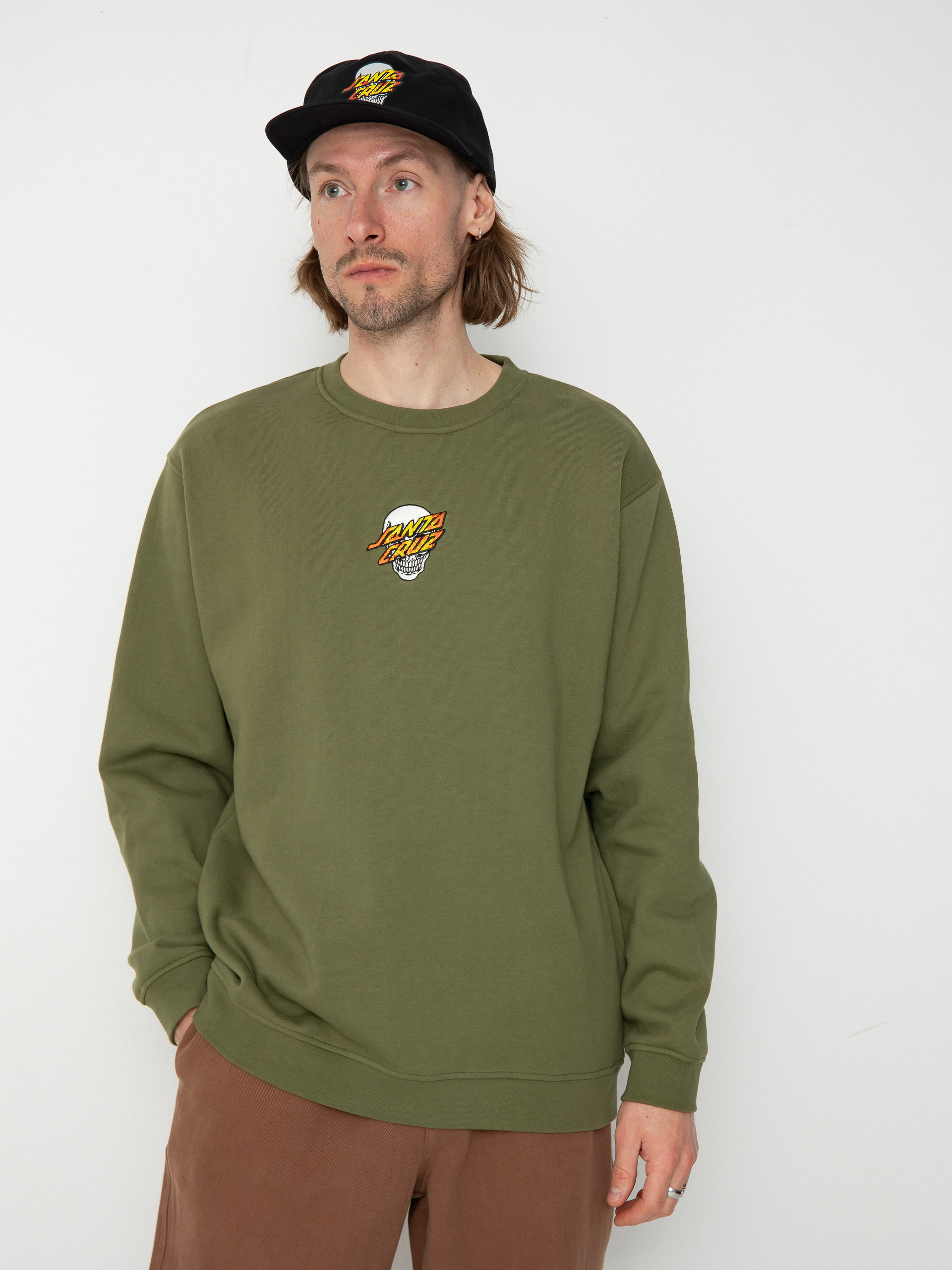 Santa Cruz Dressen Skull Dot Front Crew Sweatshirt (sea kelp)