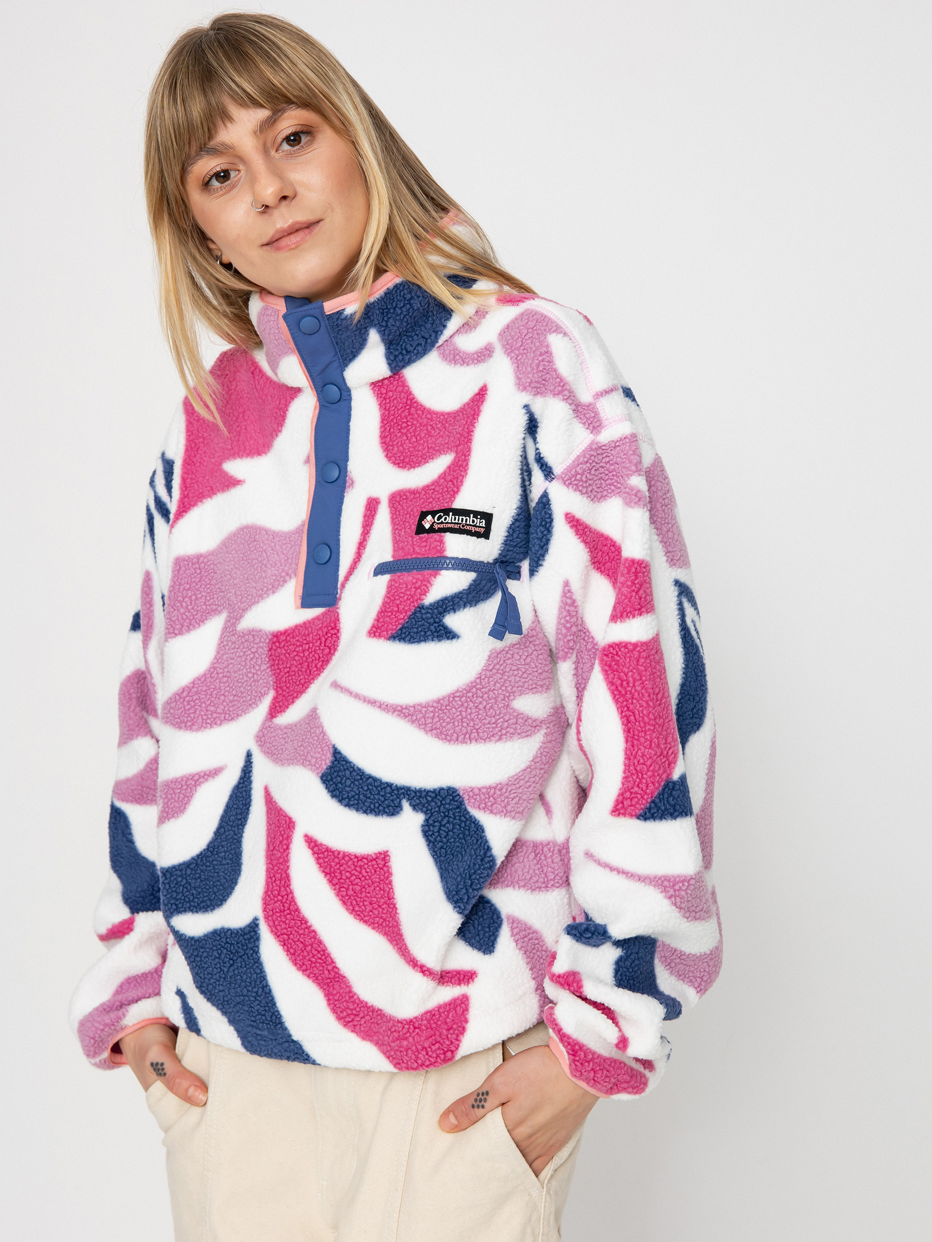 こぶ平 Columbia Helvetia Cropped Wmn Fleece - pink (cosmos floristic