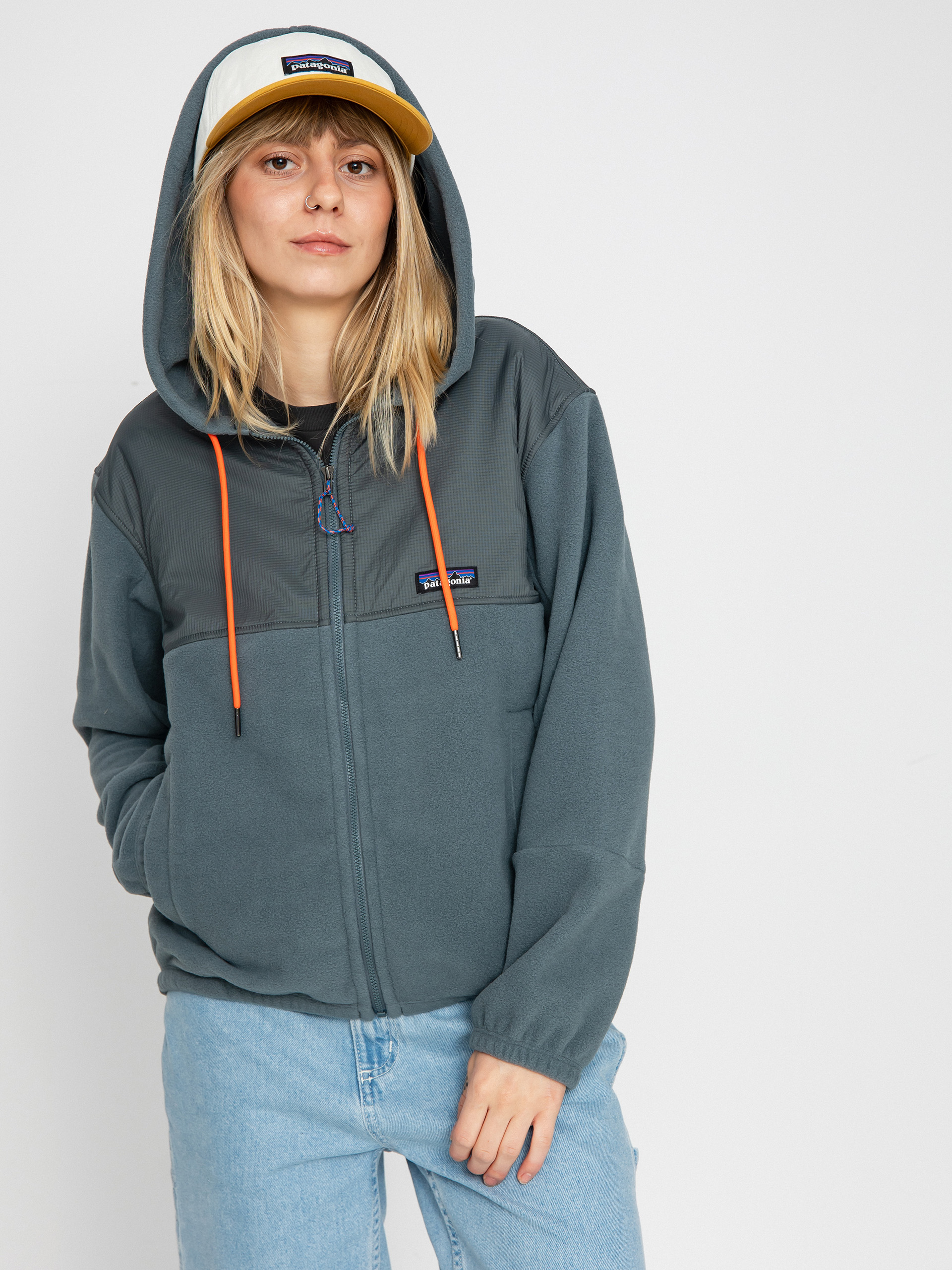 Womens Patagonia Microdini Hoody Fleece  (nouveau green campfire orange)