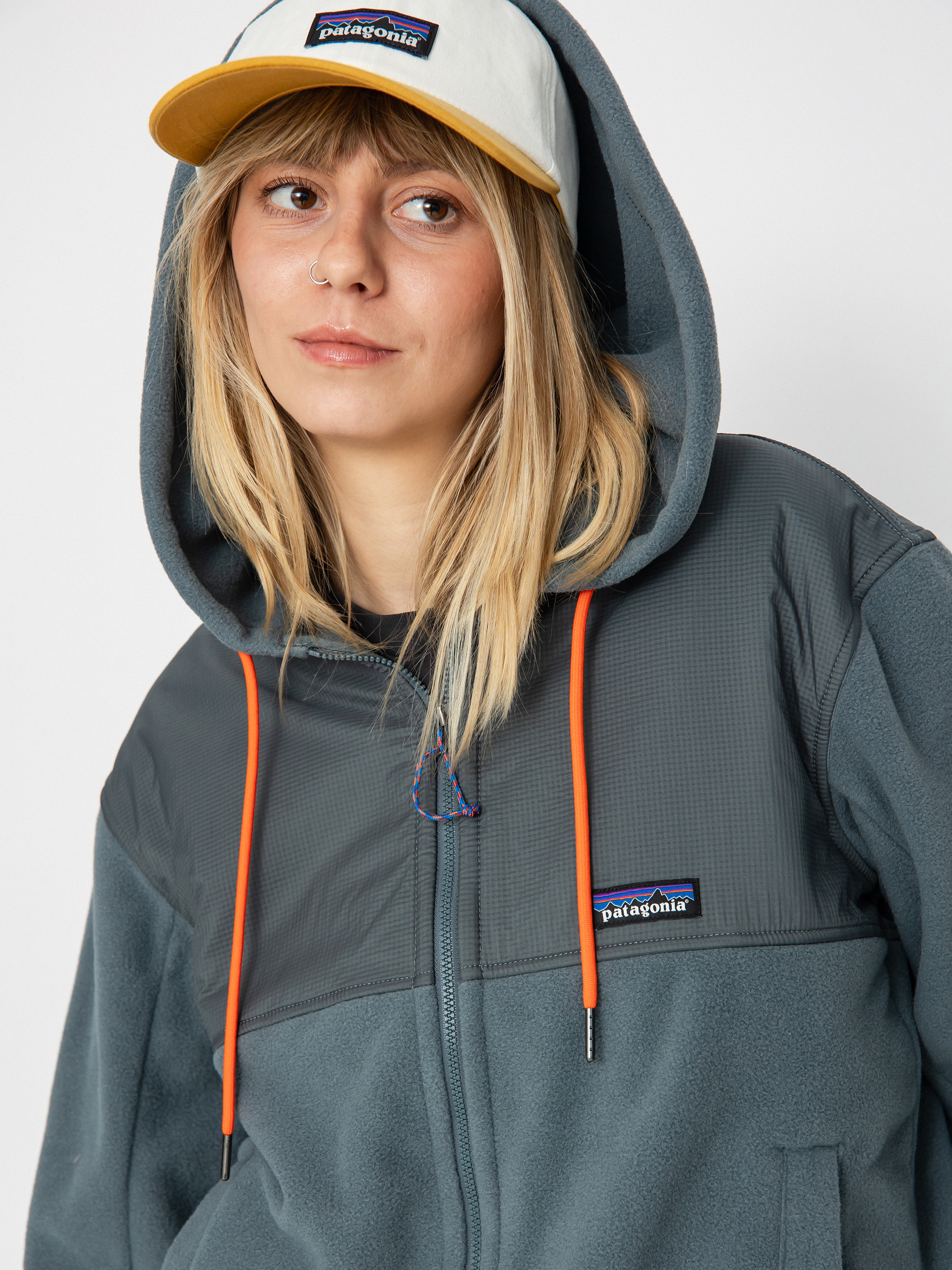 Womens Patagonia Microdini Hoody Fleece  (nouveau green campfire orange)