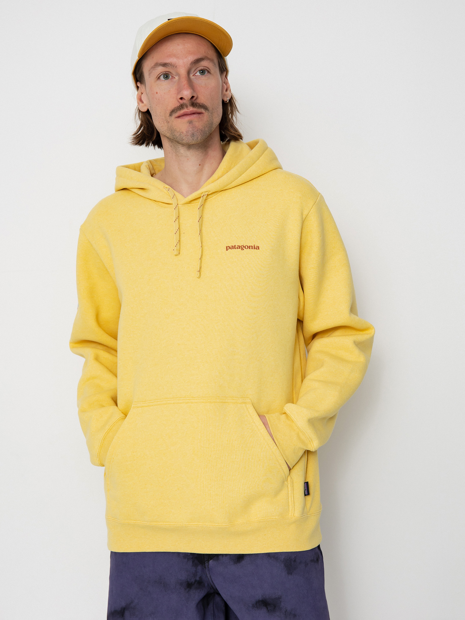 2024 Patagonia Navy Yellow Striped Organic Cotton Hoodie