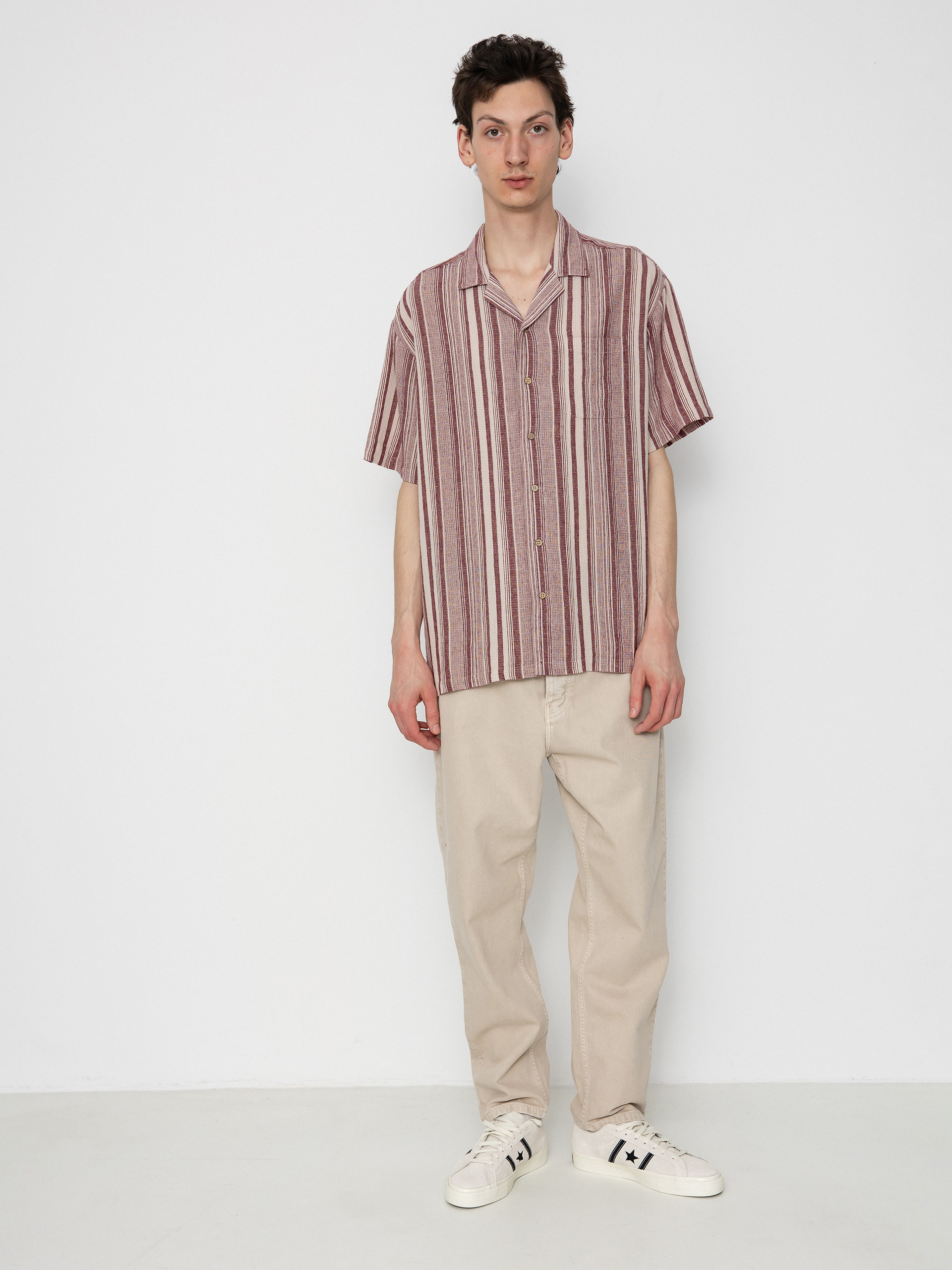 Brixton Bunker Seersucker Shirt (cranberry juice/off white)