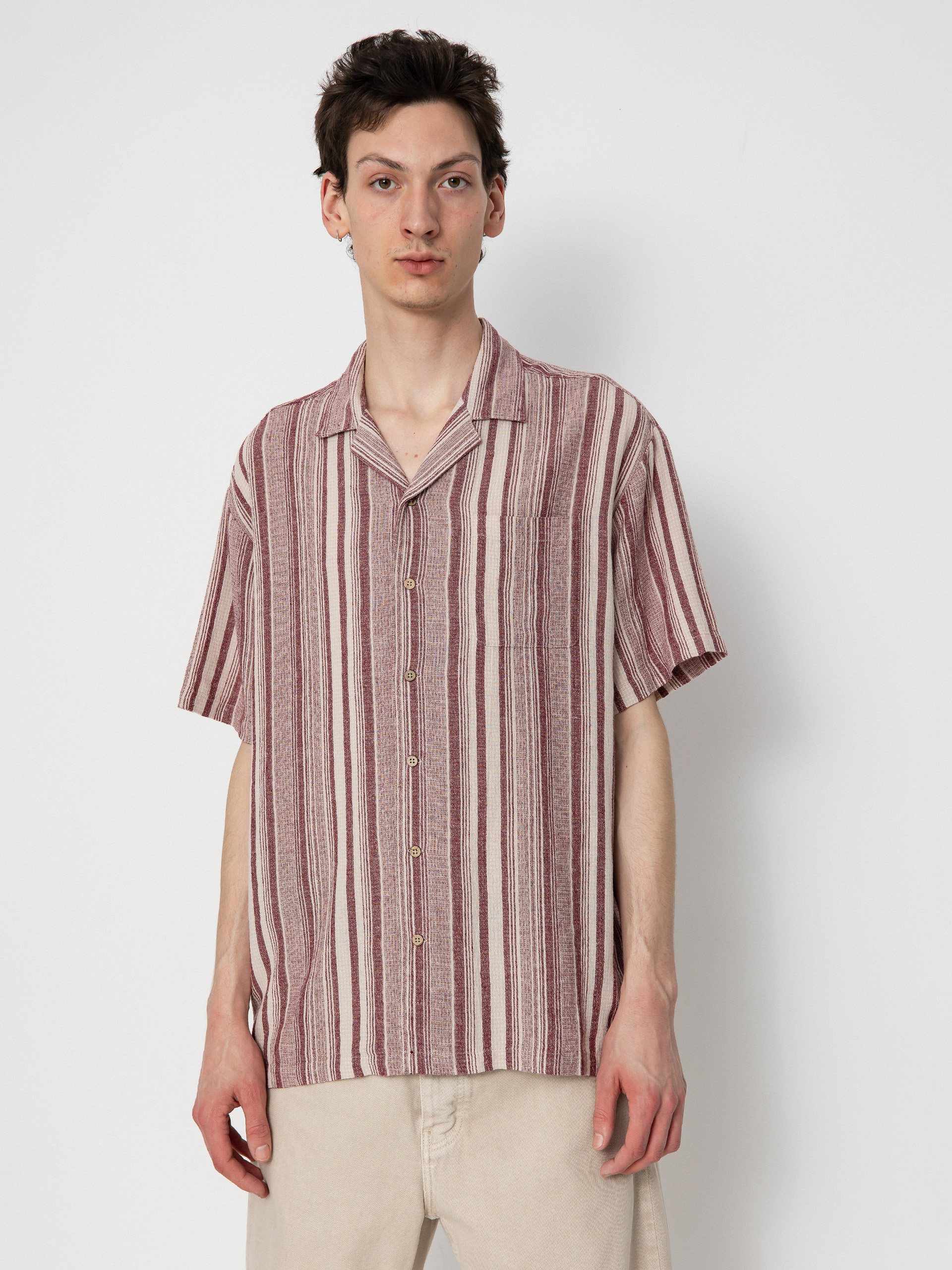 Brixton Bunker Seersucker Hemd (cranberry juice/off white)