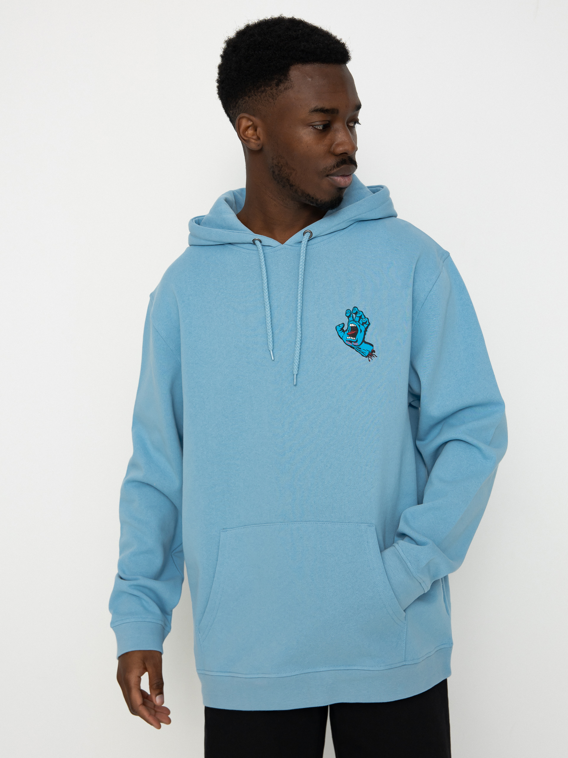 Pull à Capuche Santa Cruz 'Screaming Hand' Bleu - 340gsm - Neuf Avec Étiquettes + 20 Stickers