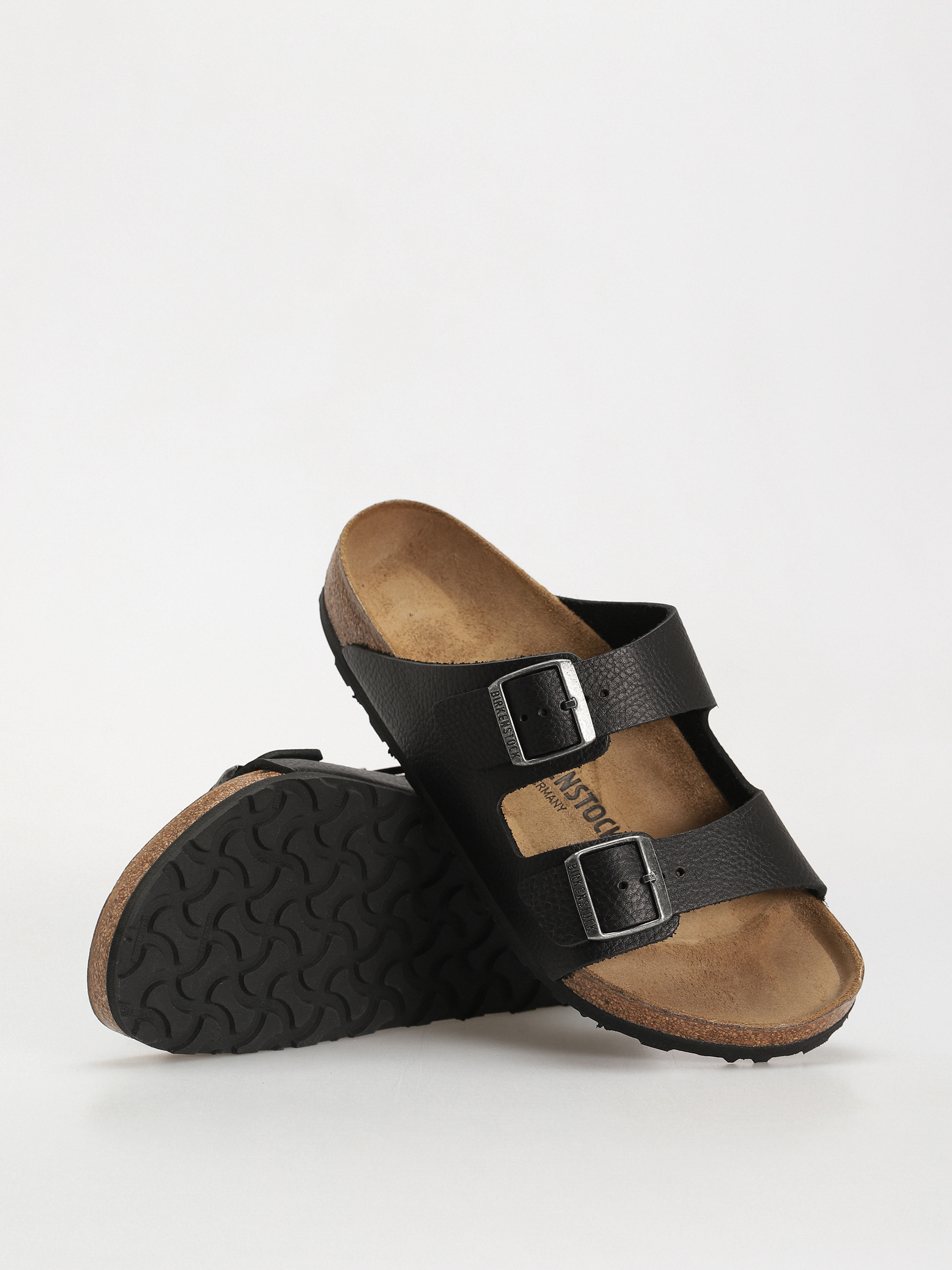 Birkenstock Arizona Grip Natural Leather Regular Flip Flops (vintage wood black)
