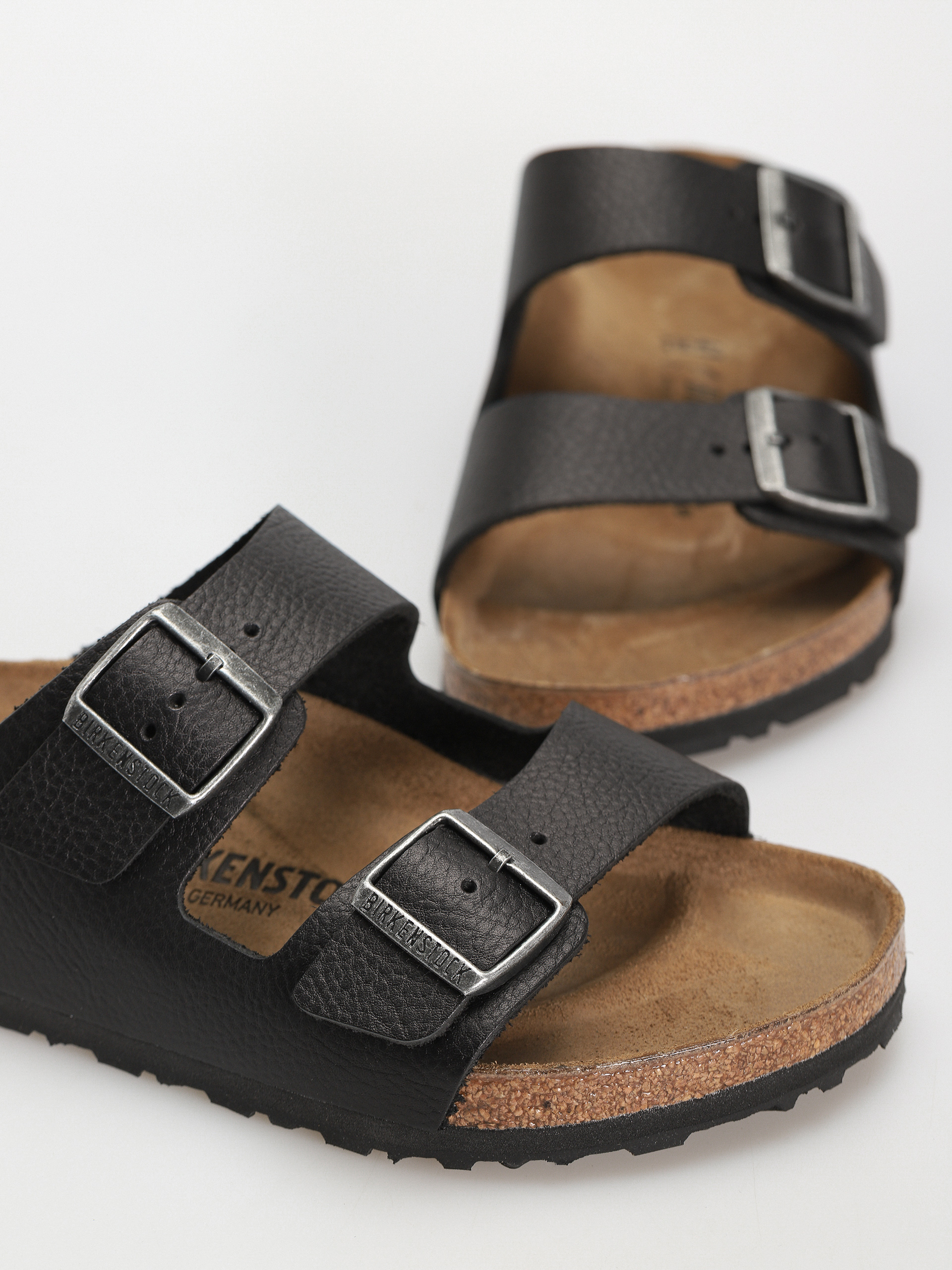 Birkenstock Arizona Grip Natural Leather Regular Flip Flops (vintage wood black)