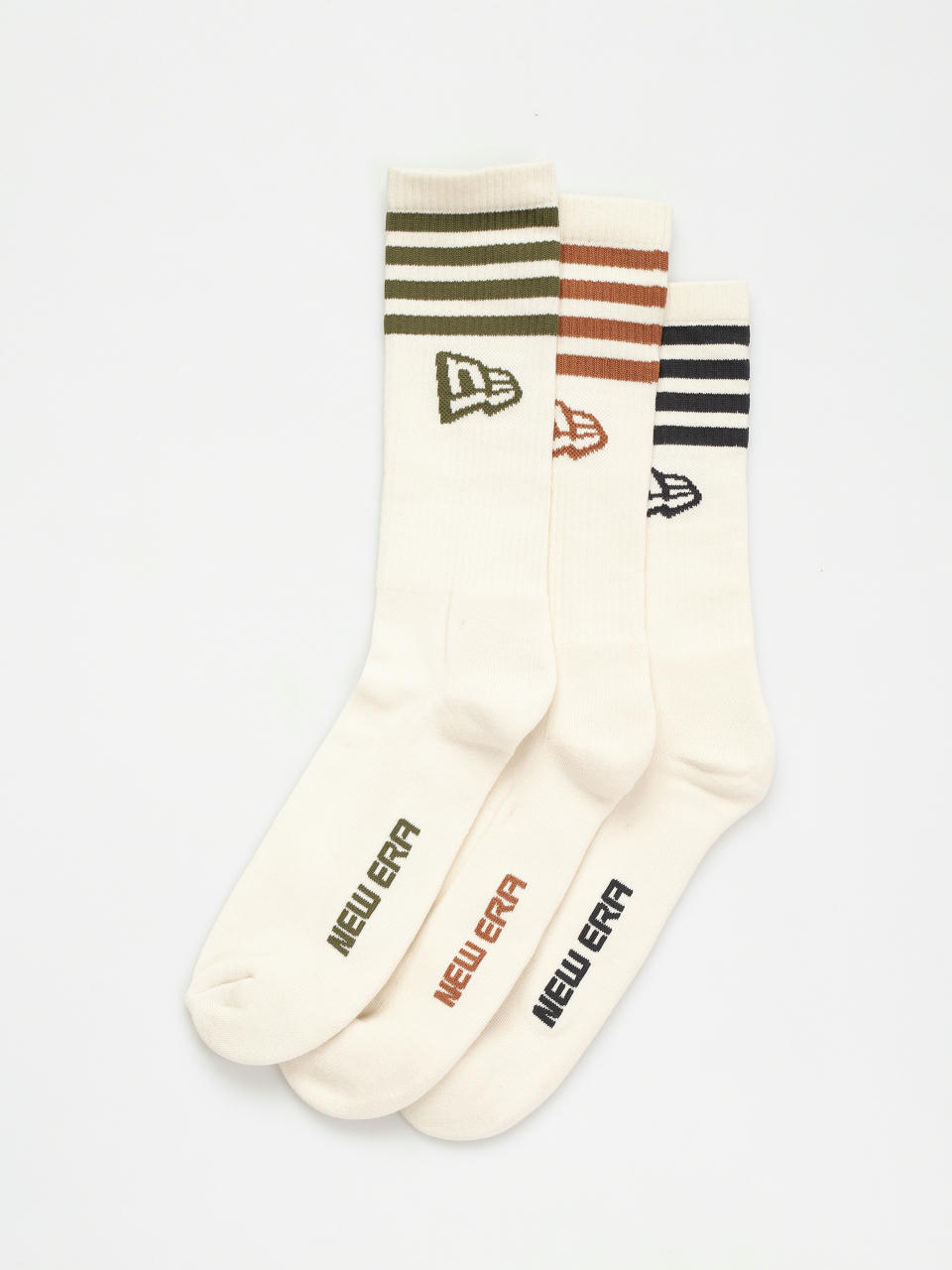 New Era Socks Stripe Crew 3pack (stone/navy/toffee)