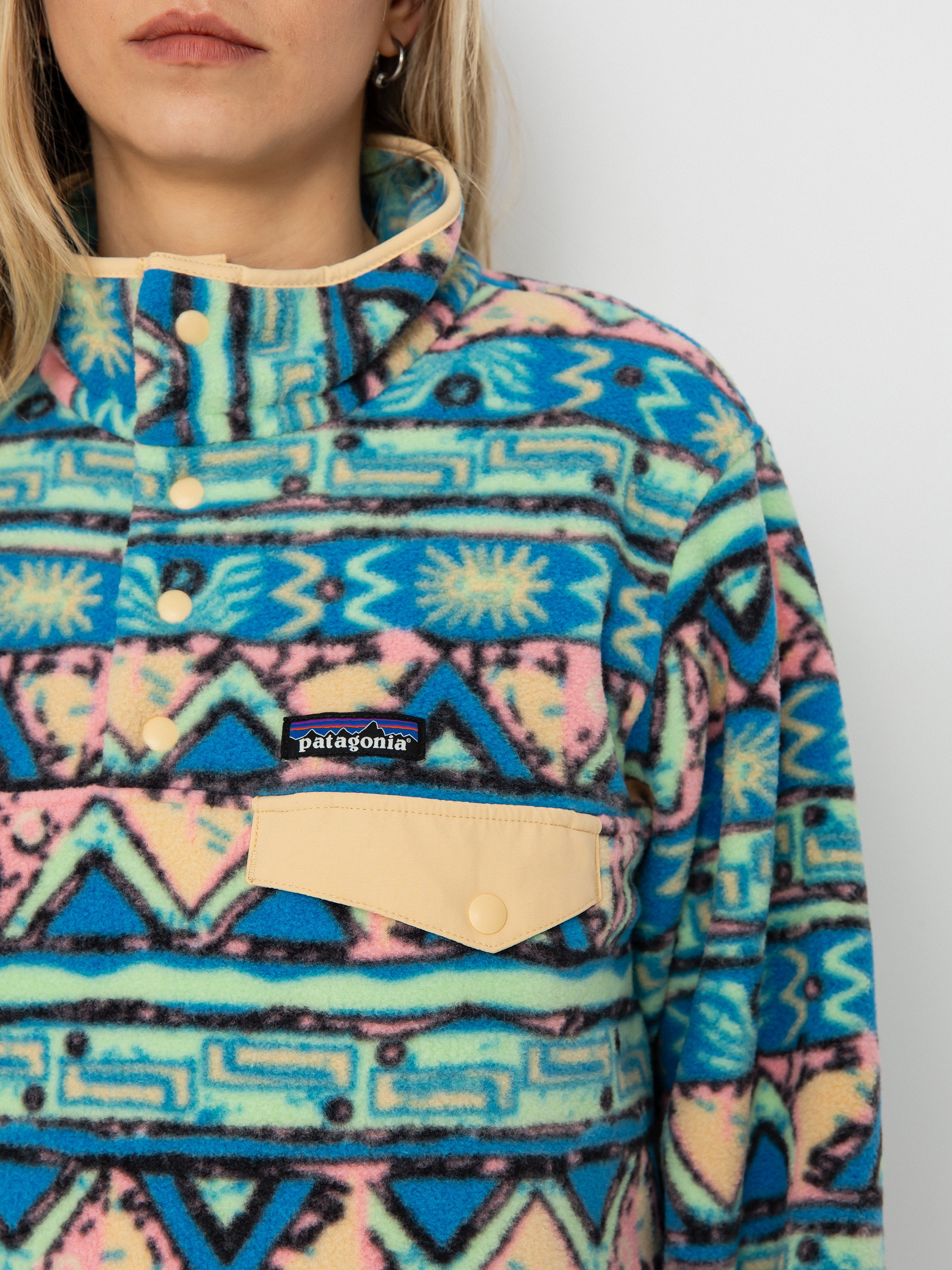 Damen Patagonia Lightweight Synch Snap T Fleece Jacke (high hopes geo salamander green)