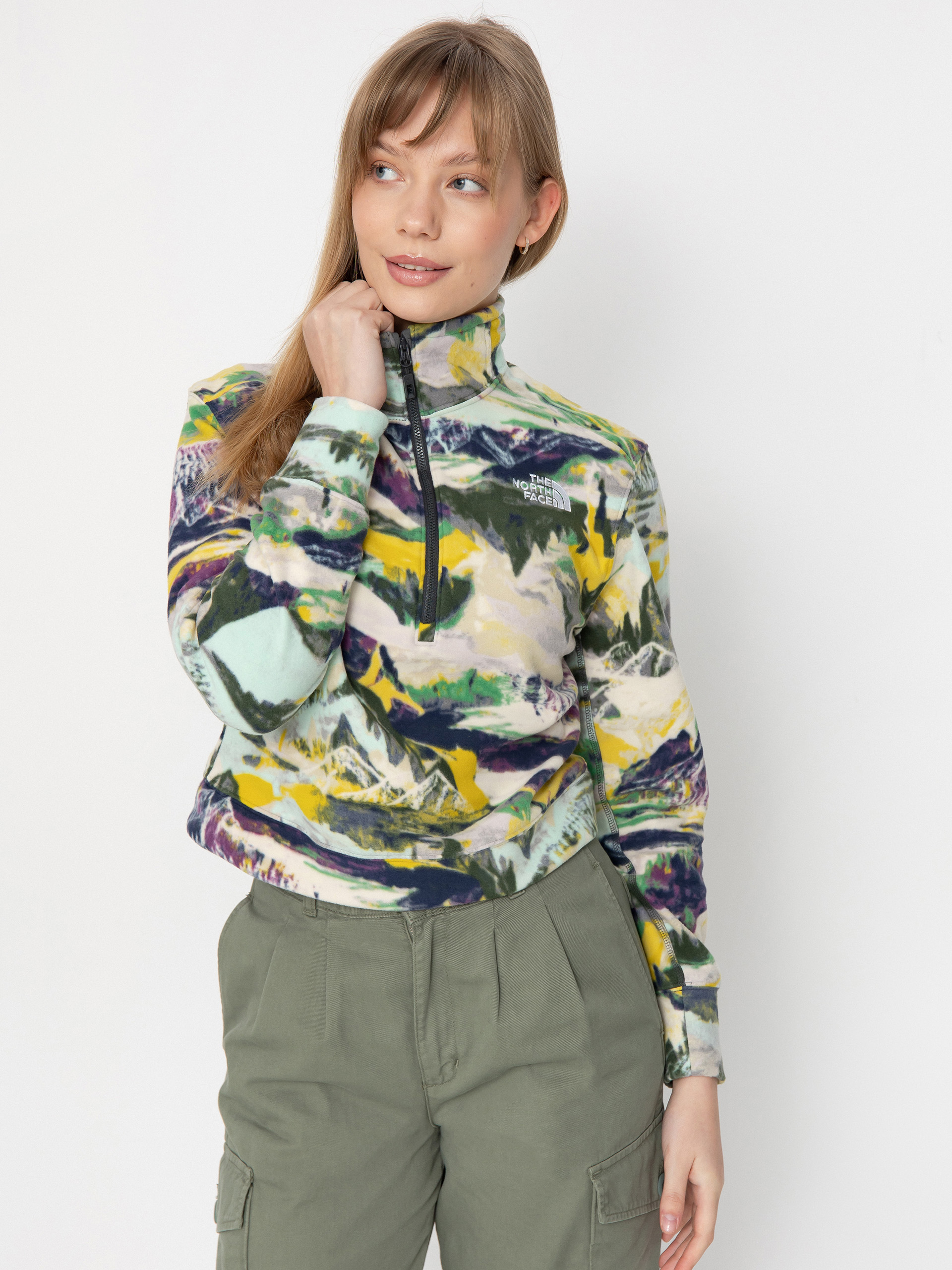 Womens The North Face 100 Glacier Printed Half Zip Fleece  (black currant purple tr)