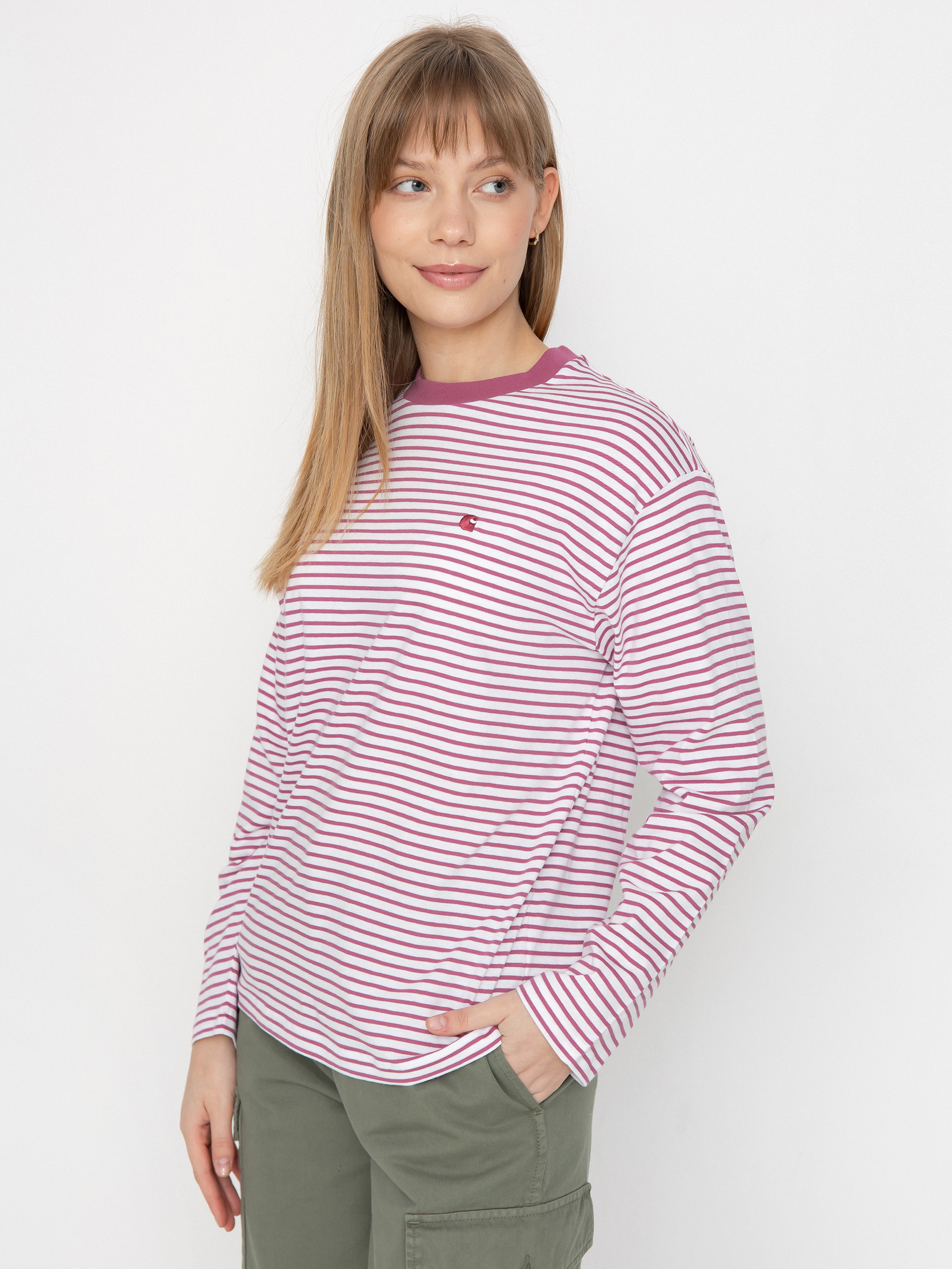 Carhartt WIP Coleen Wmn Longsleeve pink coleen stripe white magenta