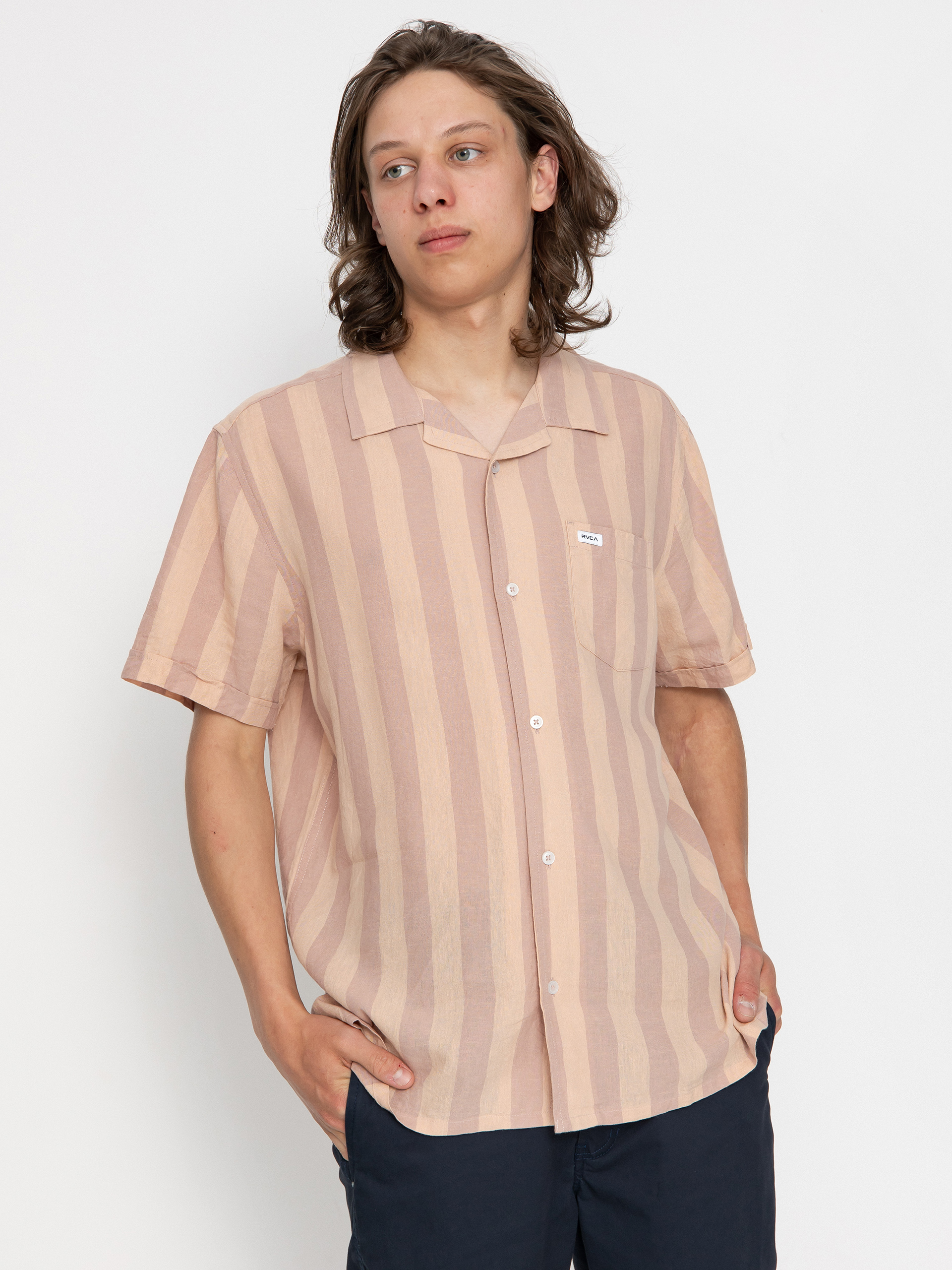 RVCA Womens Syd Stripe Short Sleeve Shirt - (Wine)