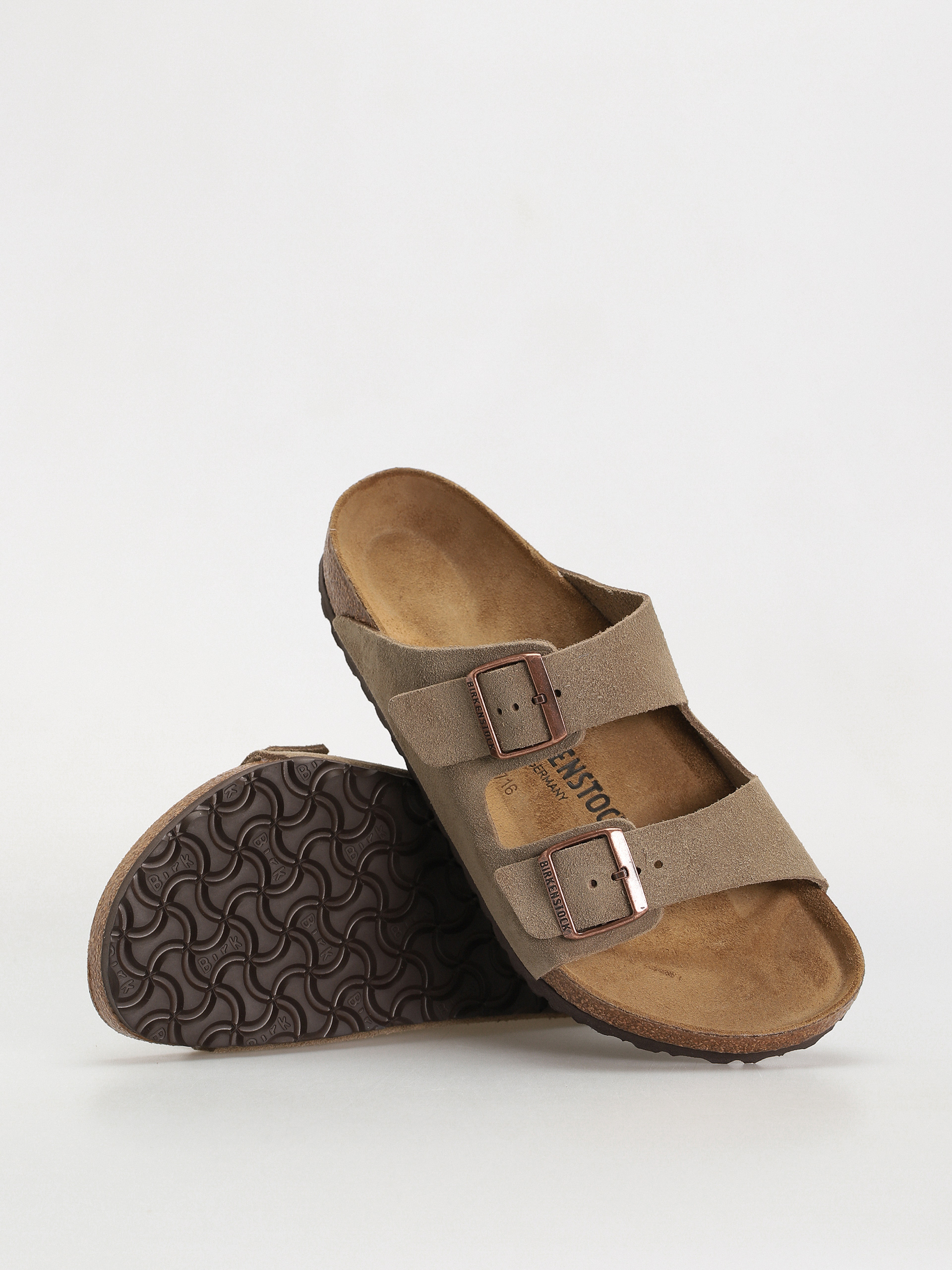 Birkenstock Arizona Suede Leather Regular Flip Flops (taupe)