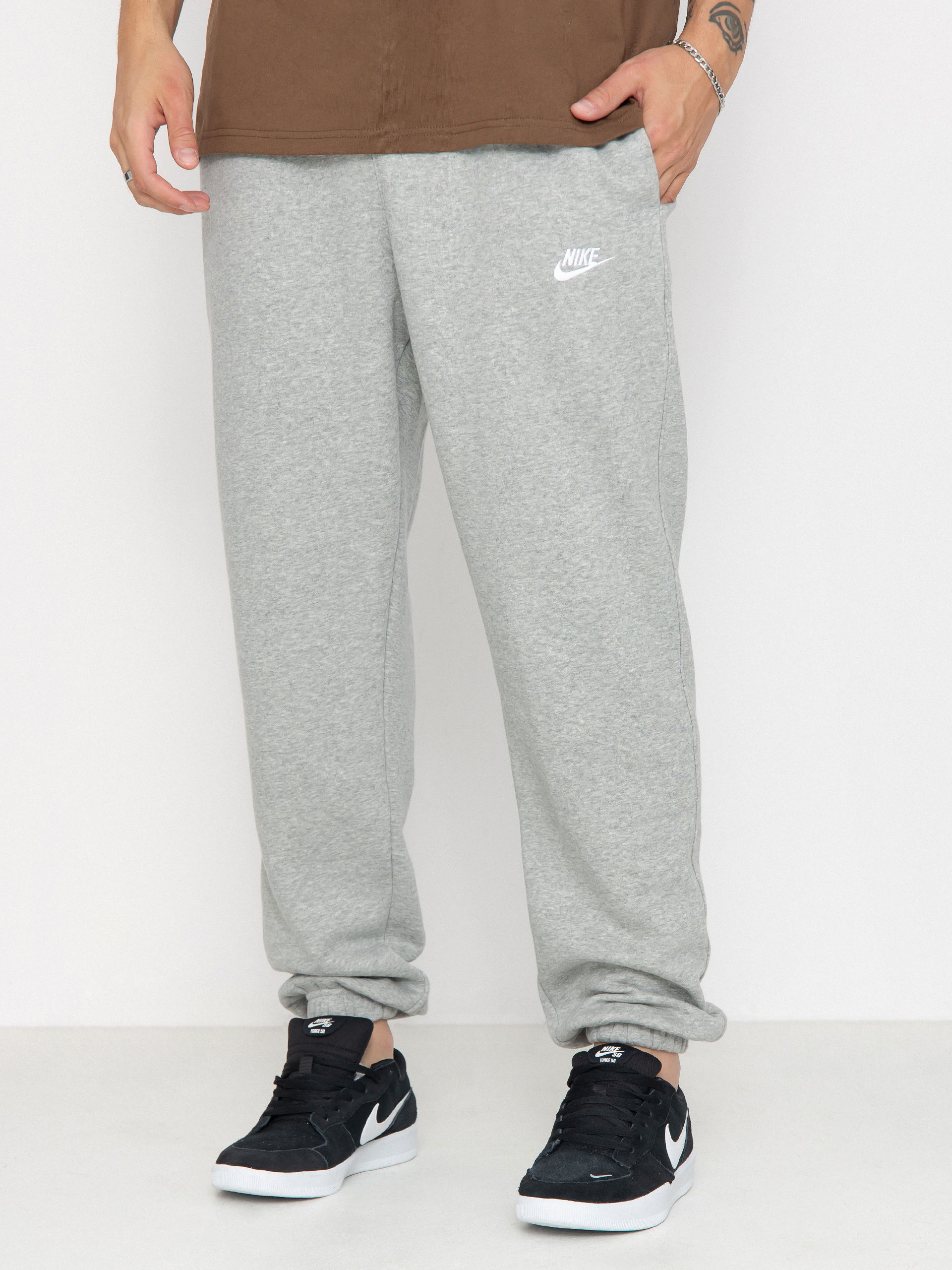 Fleece Joggers Nike Grey Cuffed Sweatpants Heather Nike White
