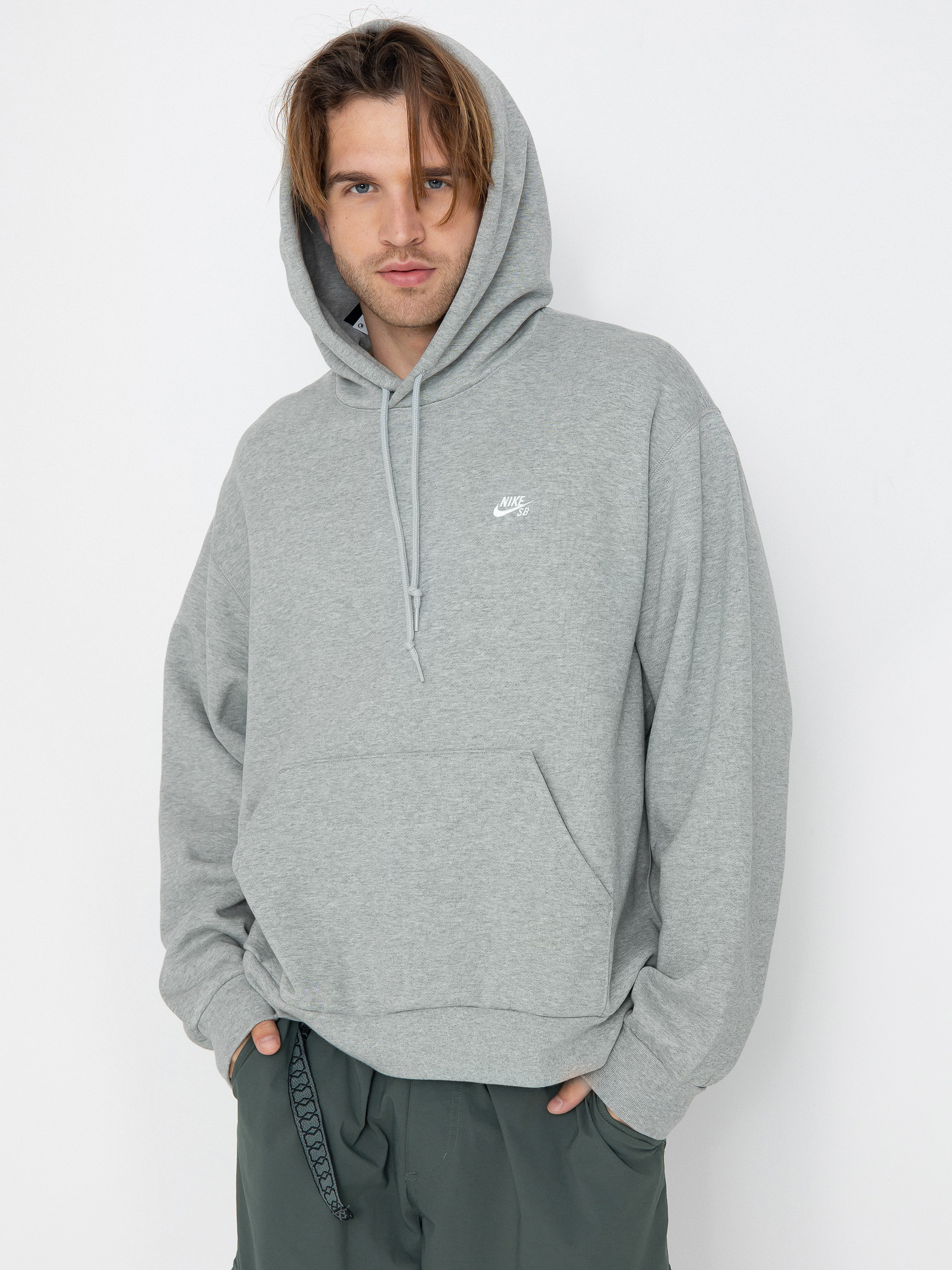 Nike SB Essential Logo HD Hoodie - grey (dk grey heather/white)