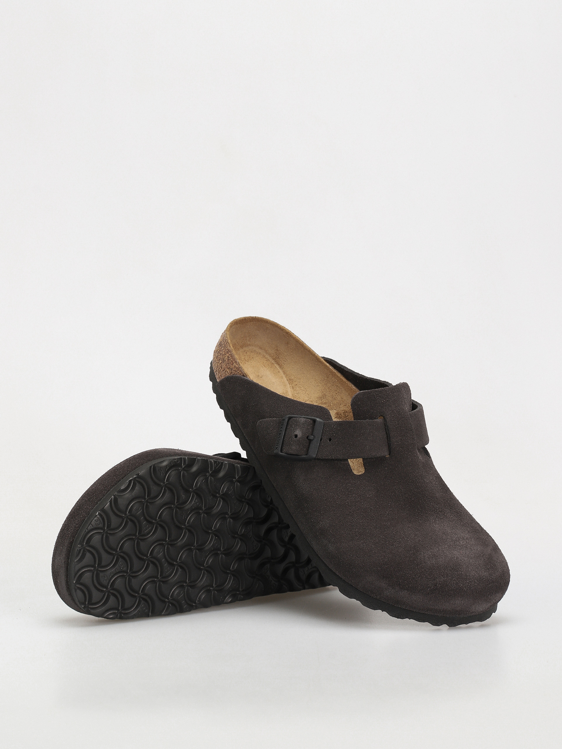 Birkenstock Boston Suede Leather Regular Flip-flops - grey