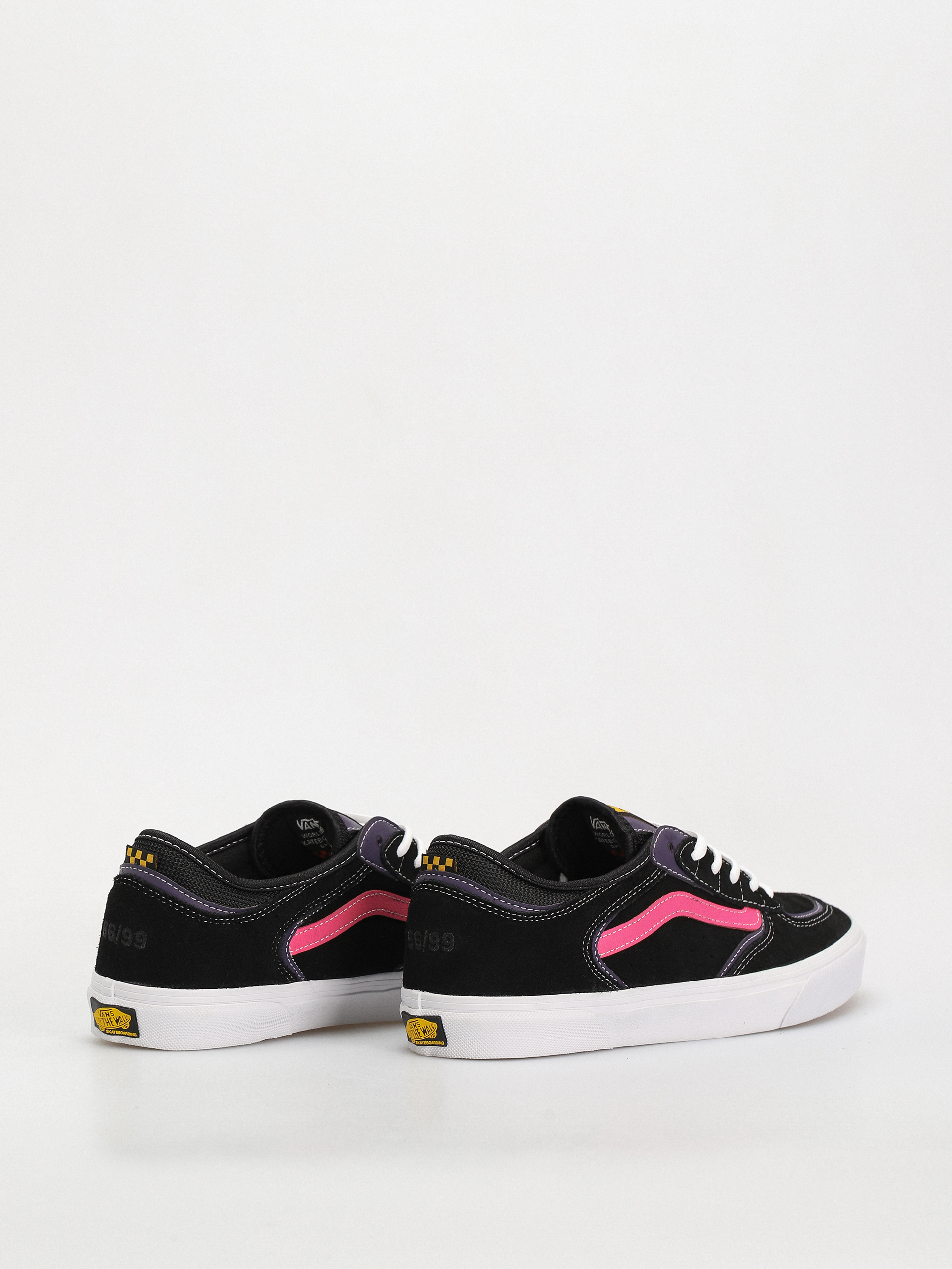 Pink vans with black stripe best sale