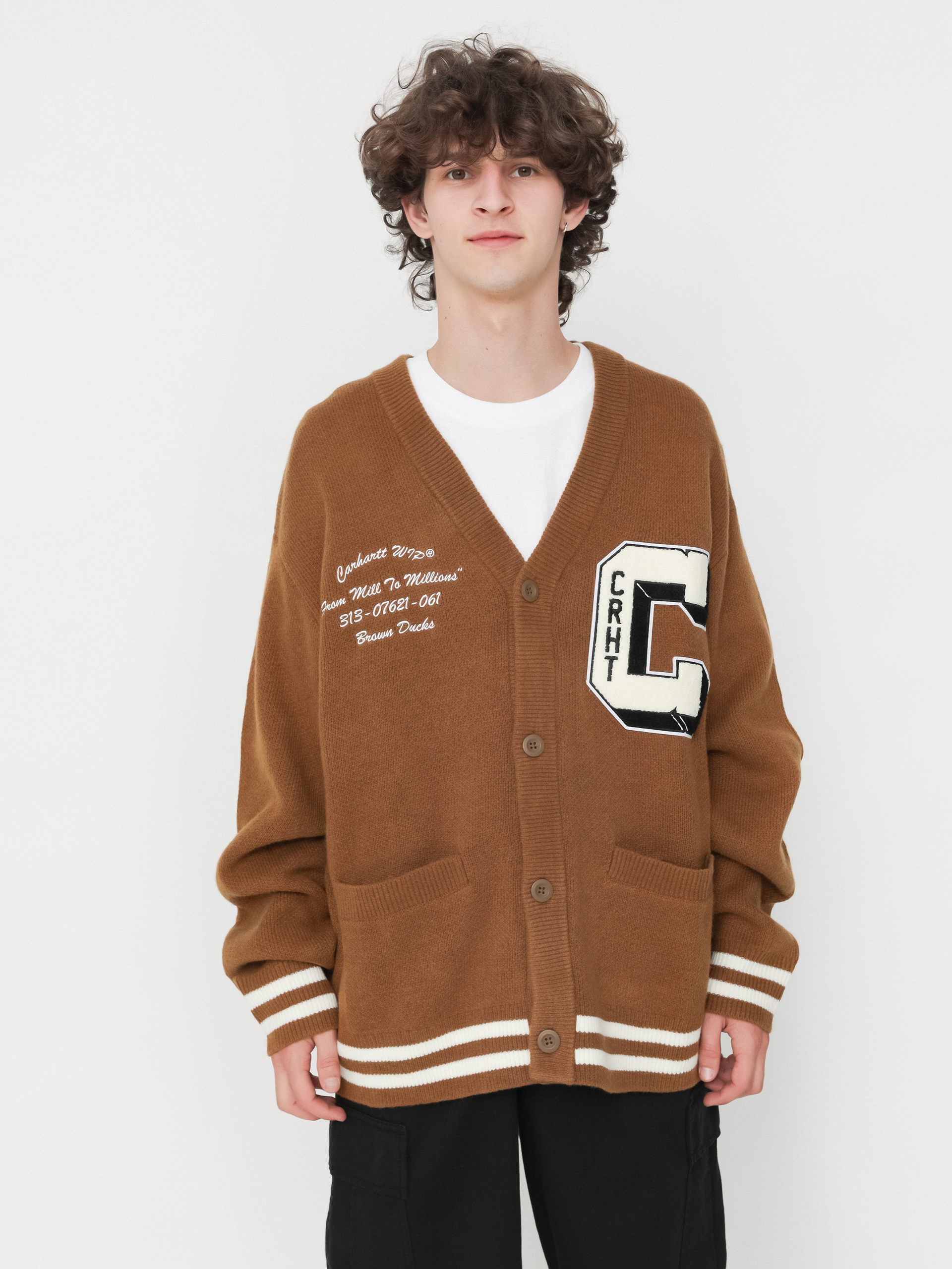 Carhartt WIP Brown Ducks Cardigan Sweater - brown (hamilton brown/wax)