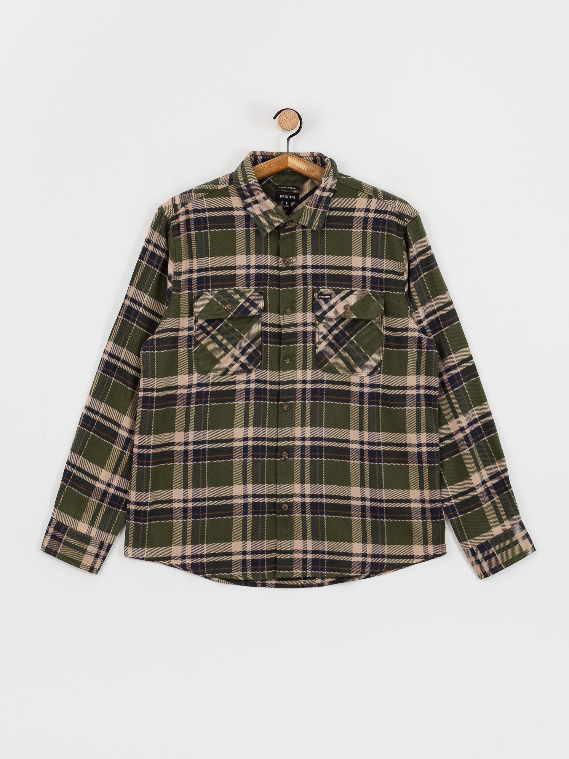 Brixton Bowery Flannel Ls Hemd (cypress green/washed navy/whit)