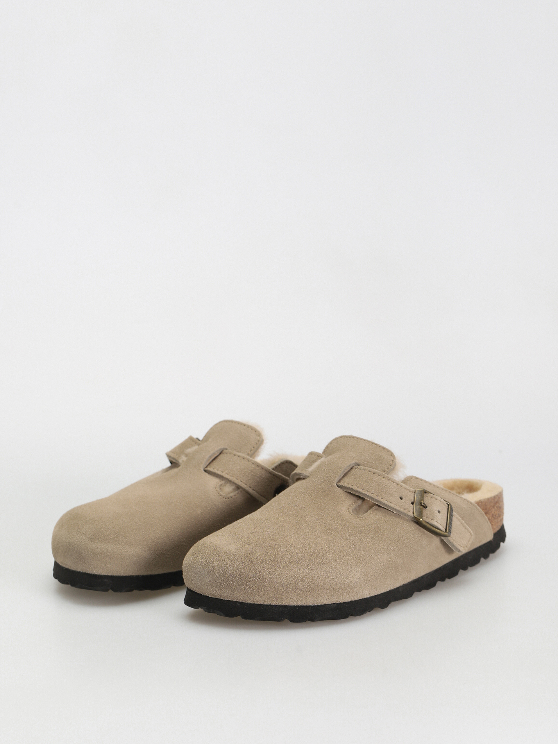 Birkenstock Boston Shearling Suede Leather Fur Narrow Wmn Flip-flops (taupe)