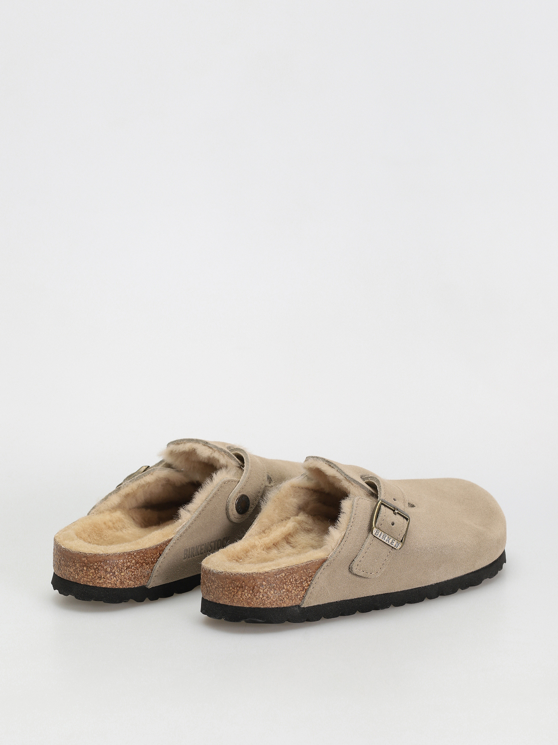 Birkenstock Boston Shearling Suede Leather Fur Narrow Wmn Flip Flops (taupe)