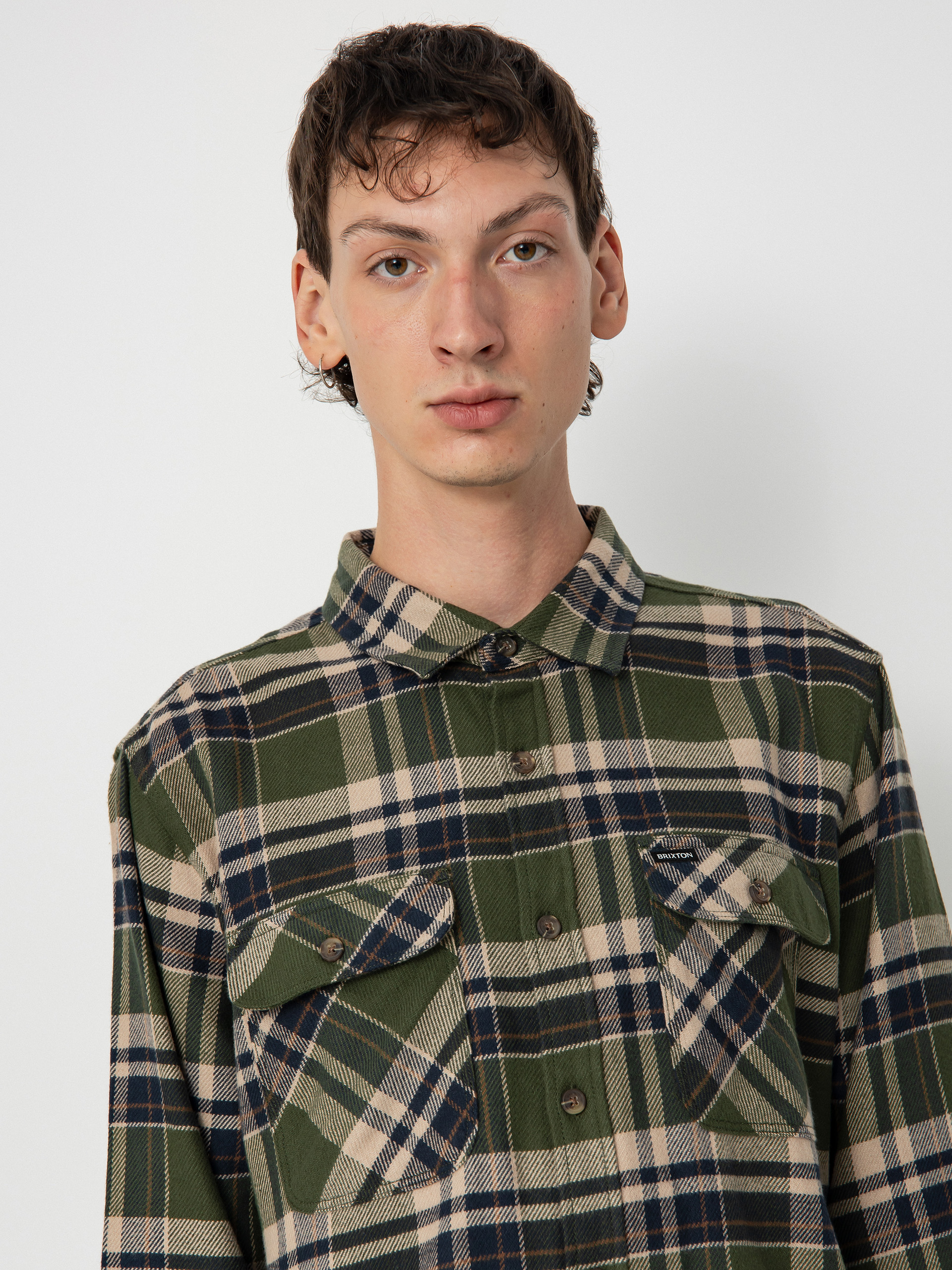 Brixton Bowery Flannel Ls Shirt (cypress green/washed navy/whit)